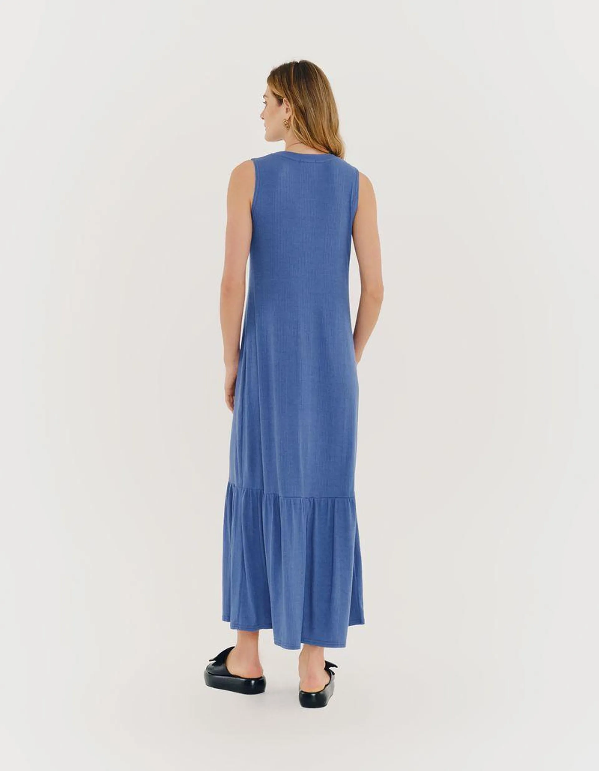 Vestido Longo Marias Decote Canoa - Azul Jeans