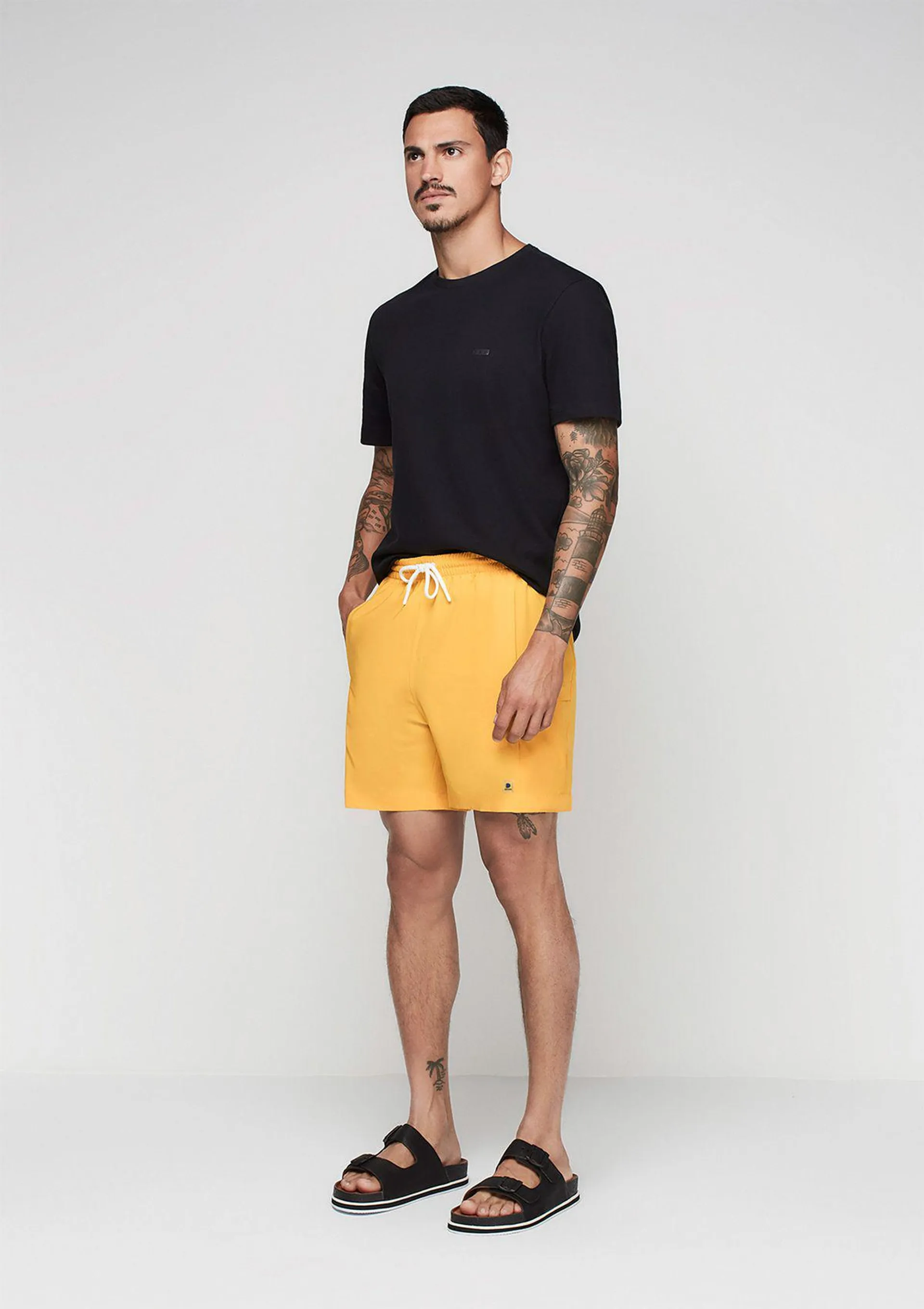 Shorts Masculino De Banho Com Cordão - Amarelo