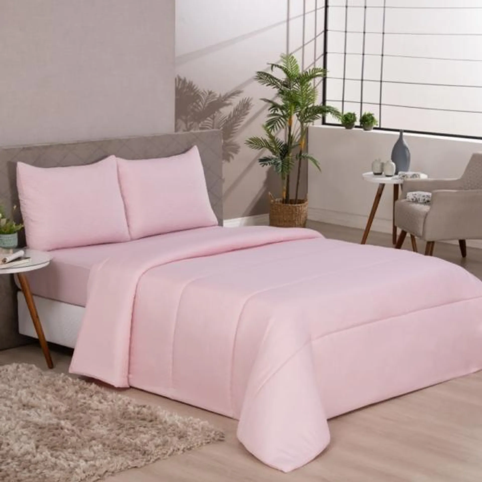 Kit Edredom Queen 3 peças Rosa Glacê Vestcasa