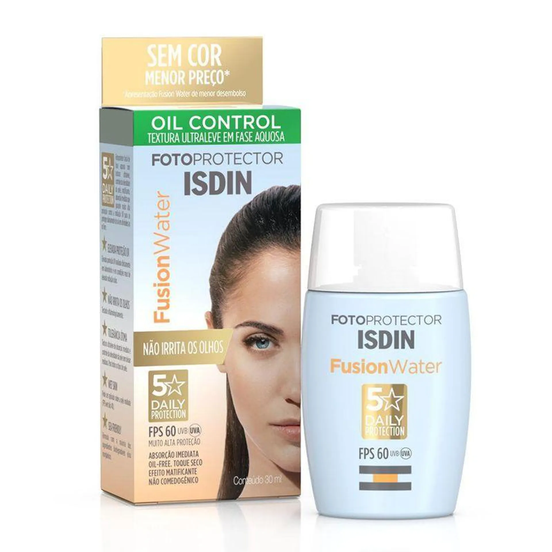 Protetor Solar Facial Isdin Fusion Water 5 Stars Fps60 Sem Cor 30ml