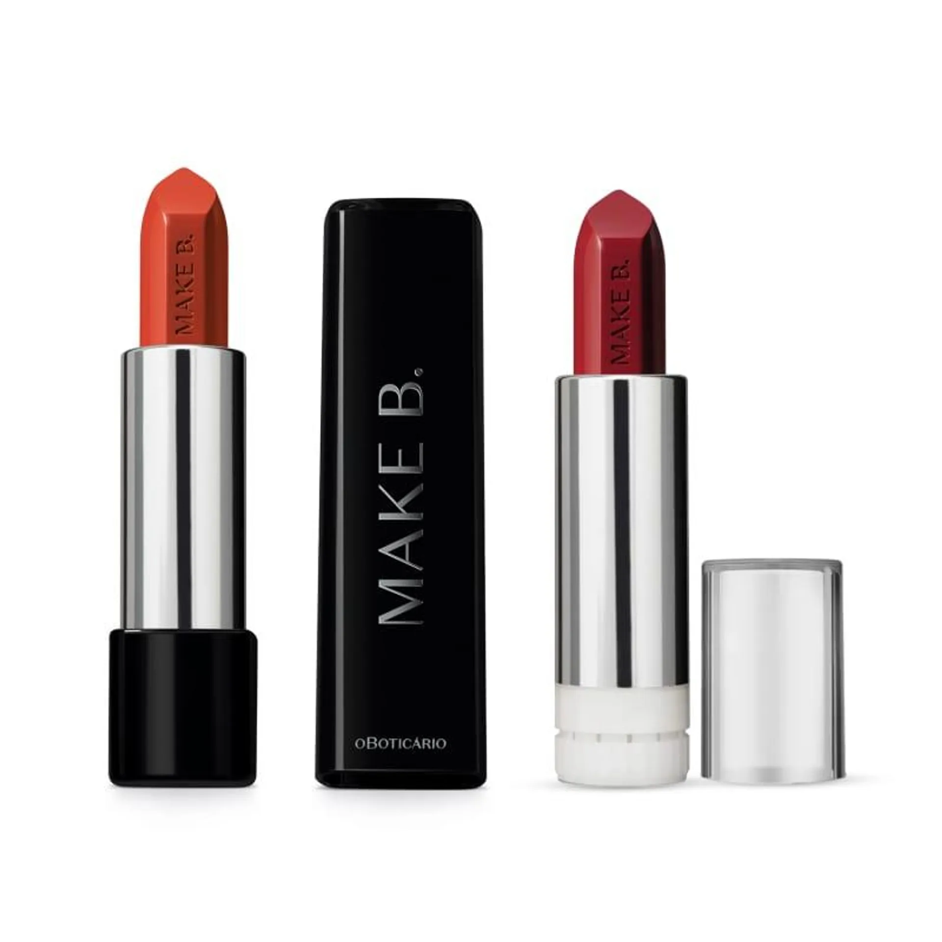 Combo Make B. Glossy: Batom Vermelho Coral 3,6g + Refil Vinho Wine 3,6g