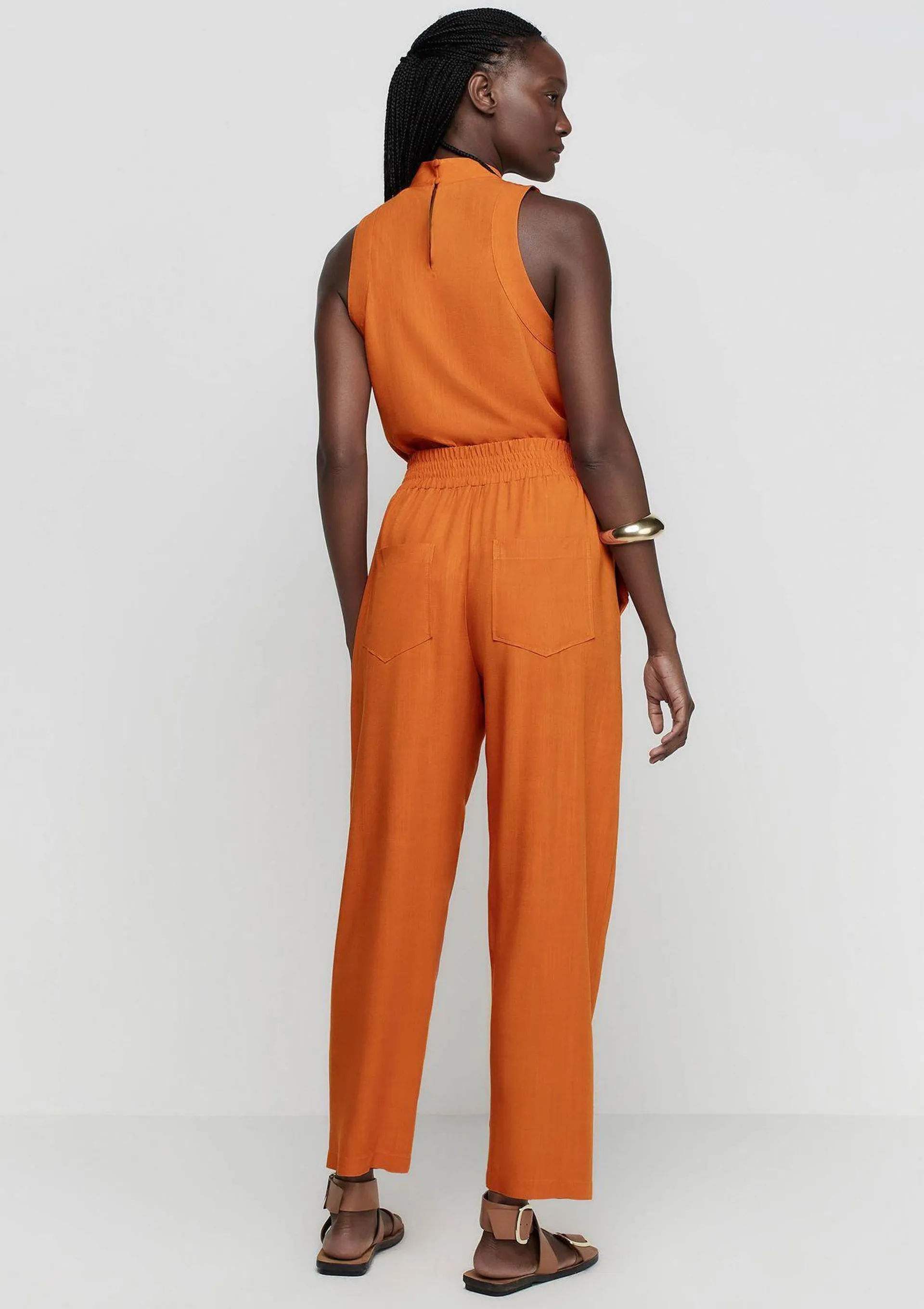 Calça Carrot Cintura Alta Em Viscose - Laranja