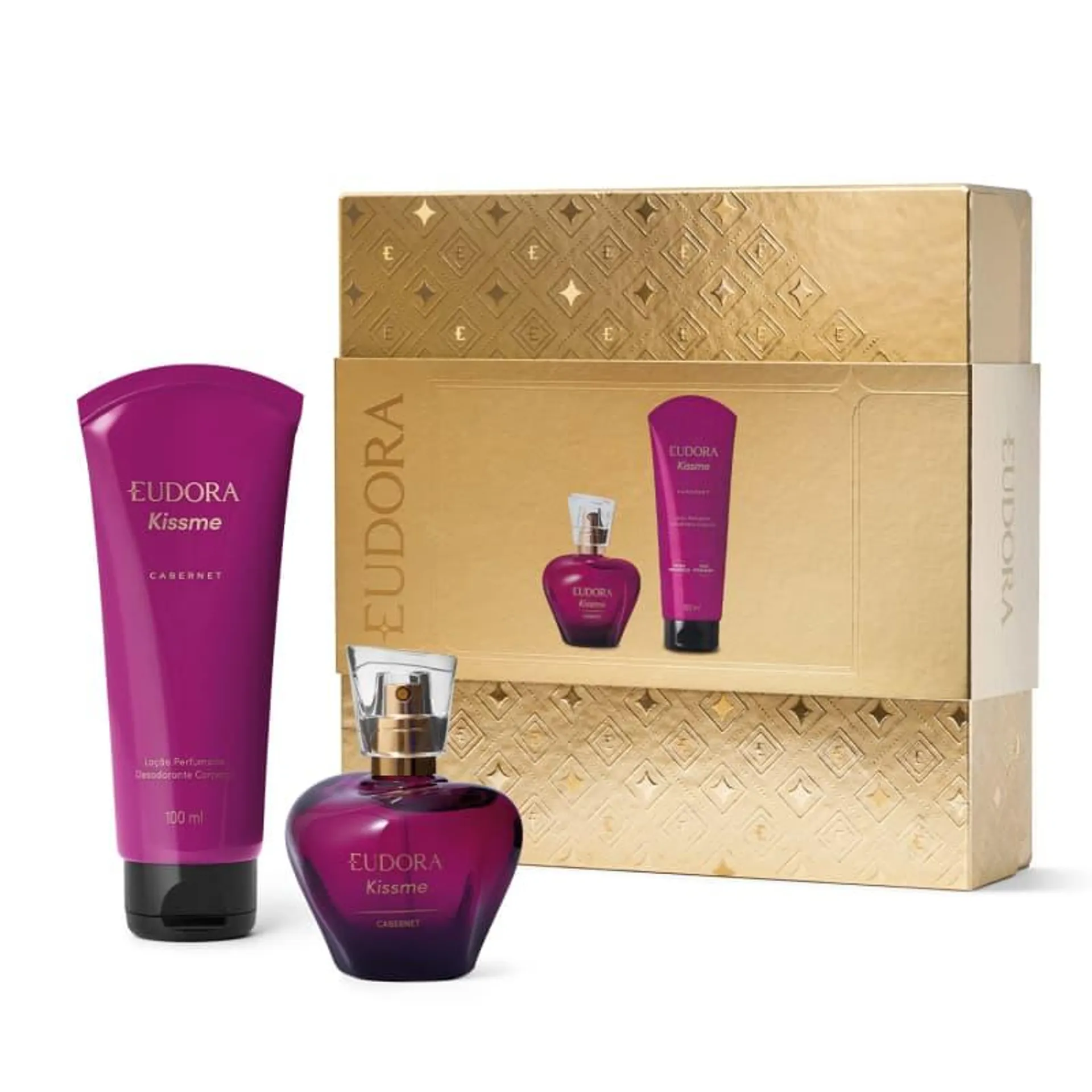 Kit Presente Natal Kiss Me Cabernet: Desodorante Colônia 50ml + Loção Perfumada Desodorante Corporal 100ml