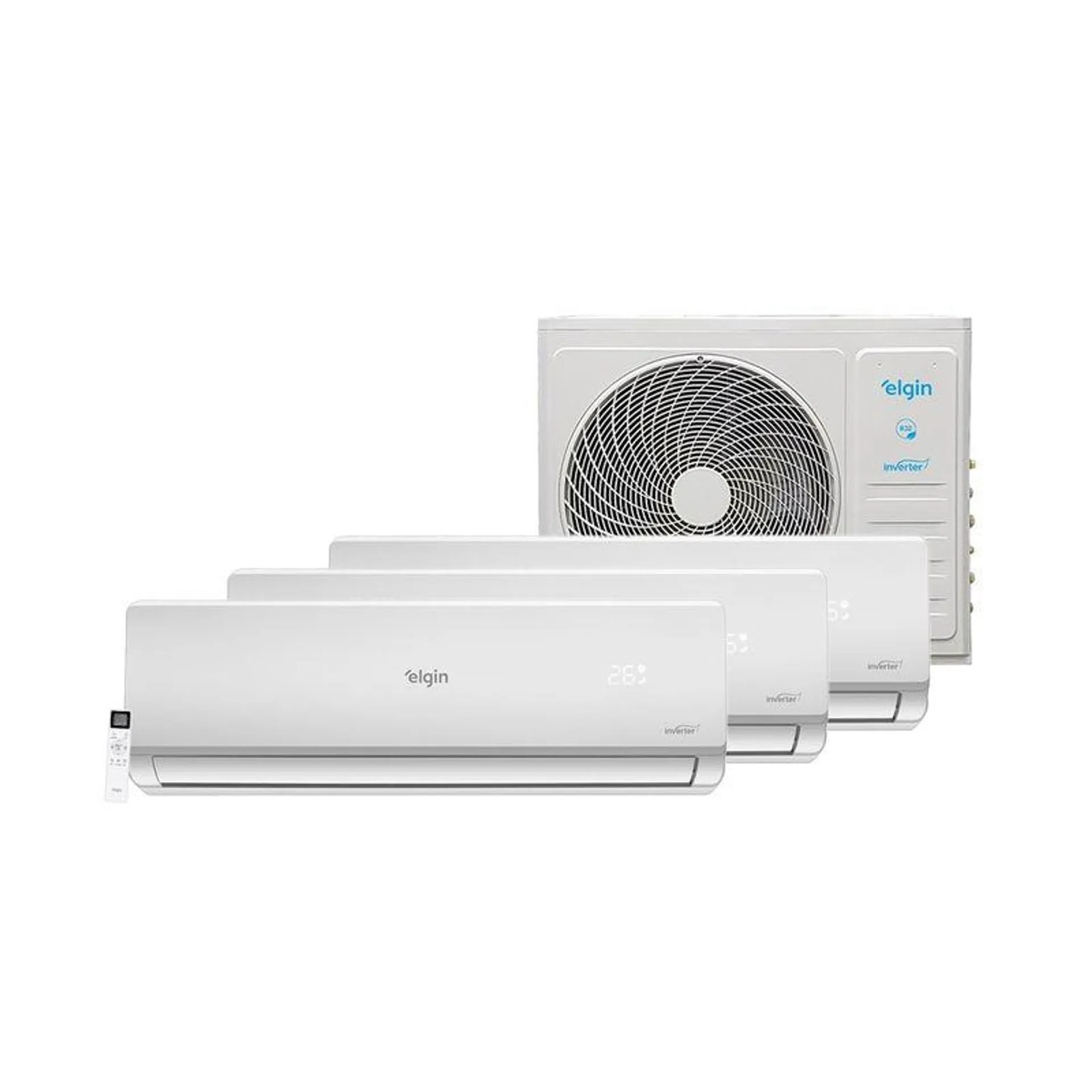 Ar Condicionado Tri Split Hi Wall Inverter Elgin Plus 2x9000 e 12000 BTU/h Quente e Frio 45MTQE27C2CB – 220 Volts