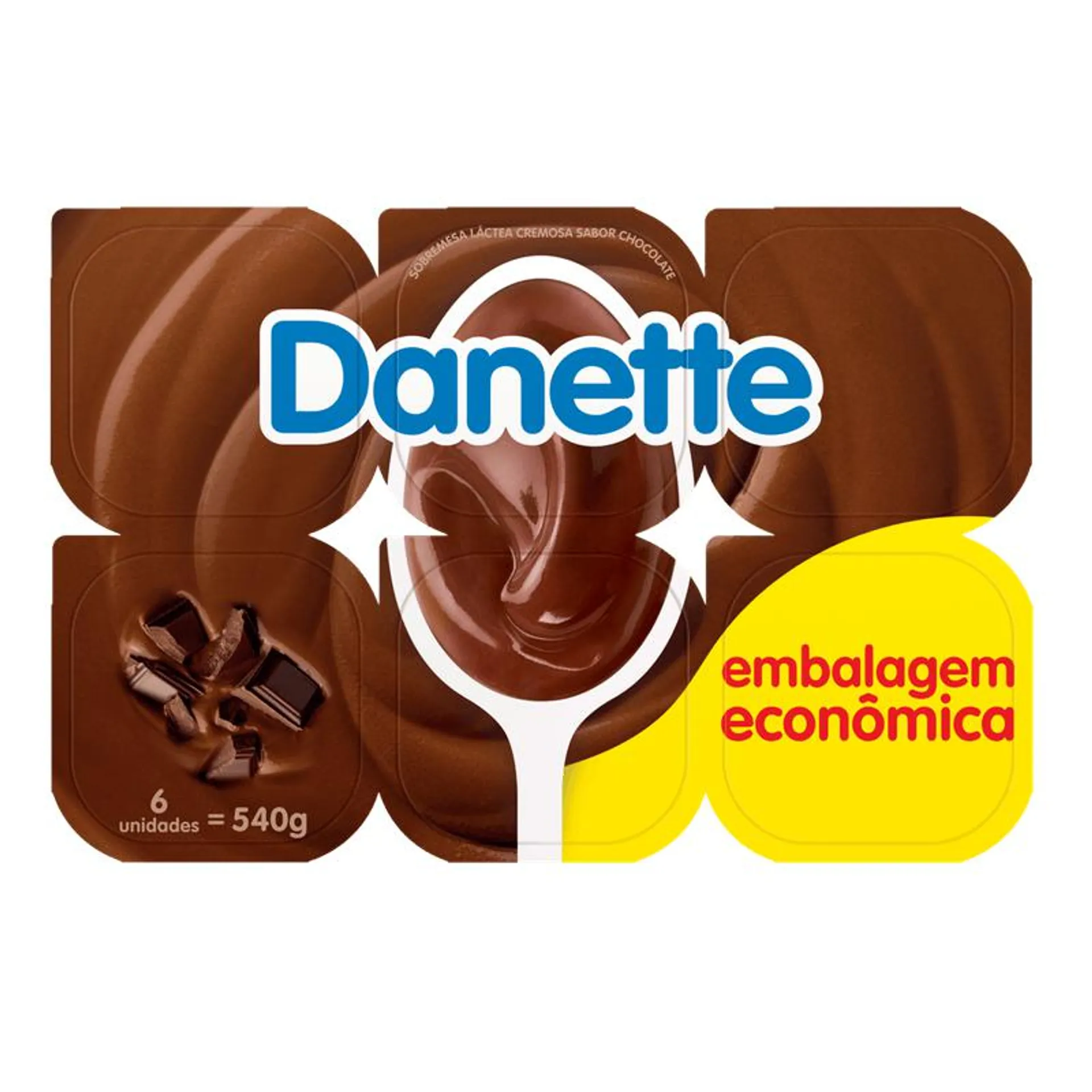 Sobremesa Láctea Danette Chocolate ao Leite Bandeja 540g c/ 6 Unid