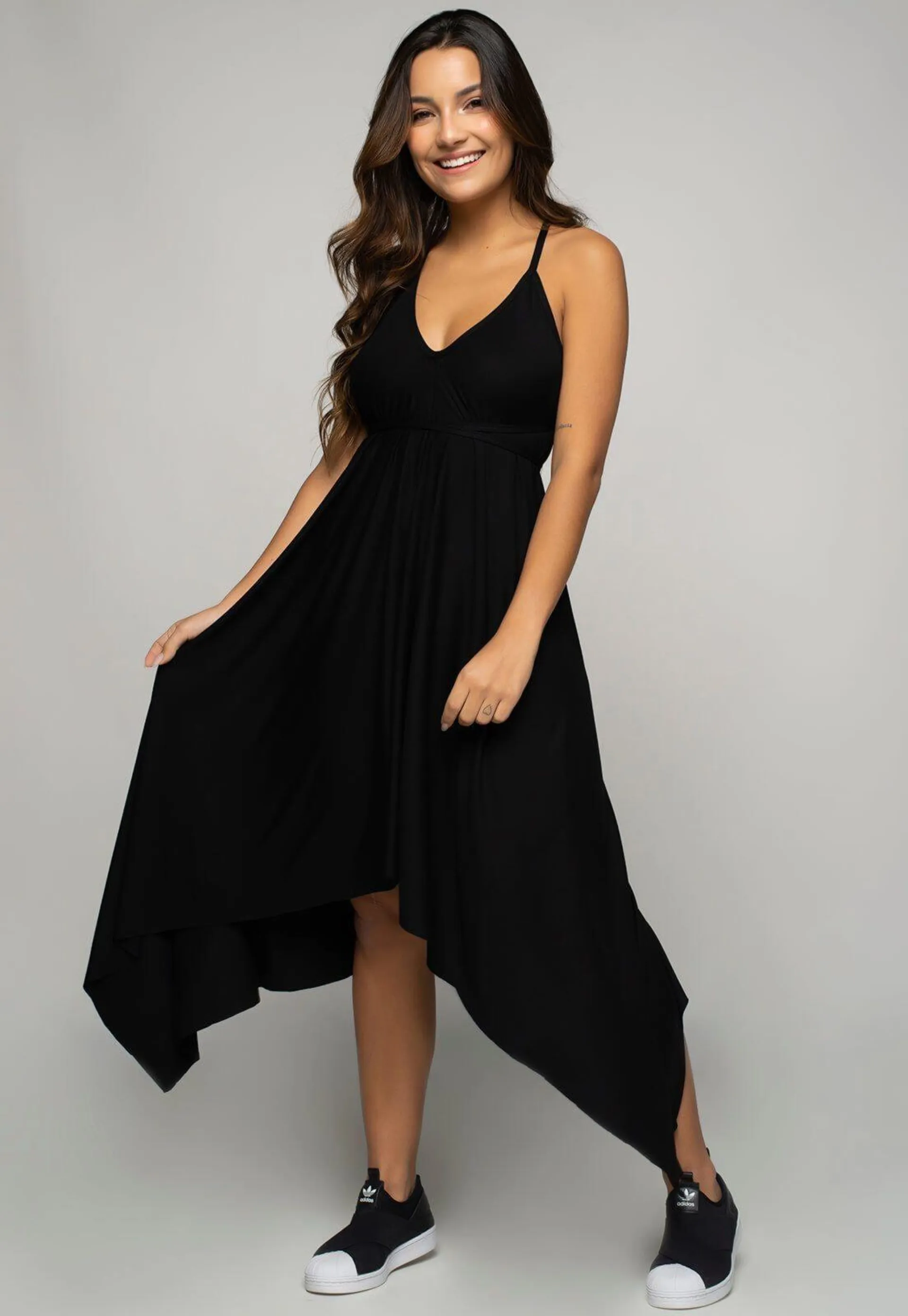 Vestido Longo RB Moda Costas Abertas Feminino Soltinho Mullet Moda Verão Preto