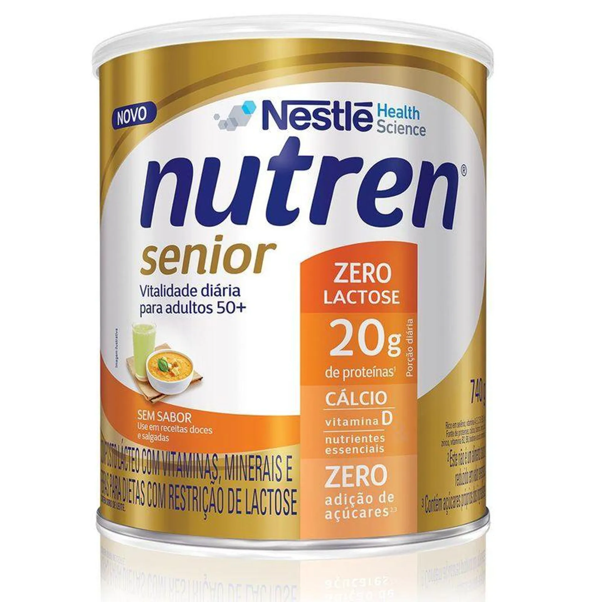 NUTREN SENIOR ZERO LACTOSE 740G SEM SABOR NESTLE - LEITE NUTREN SENIOR ZERO LACTOSE 740G