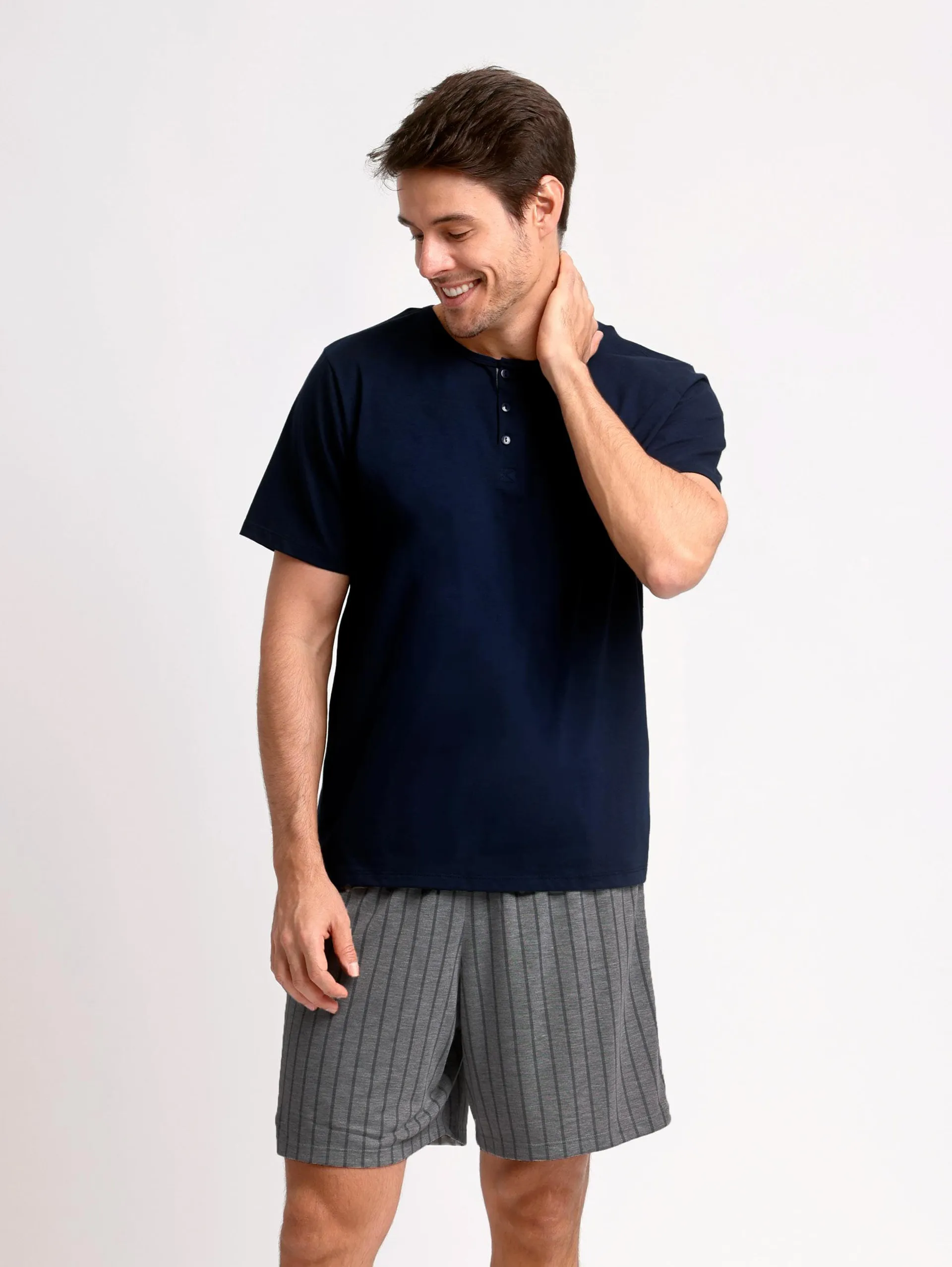 Pijama Masculino Manga Curta Basic Stripes