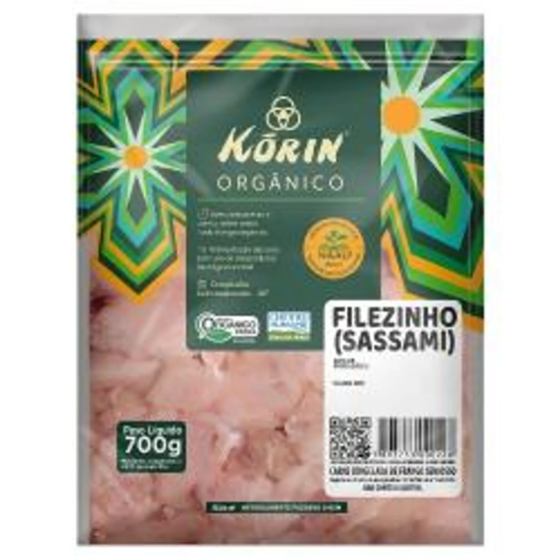 Carne Filezinho Sassami De Frango Congelado Orgânico Sem Osso Korin 700g