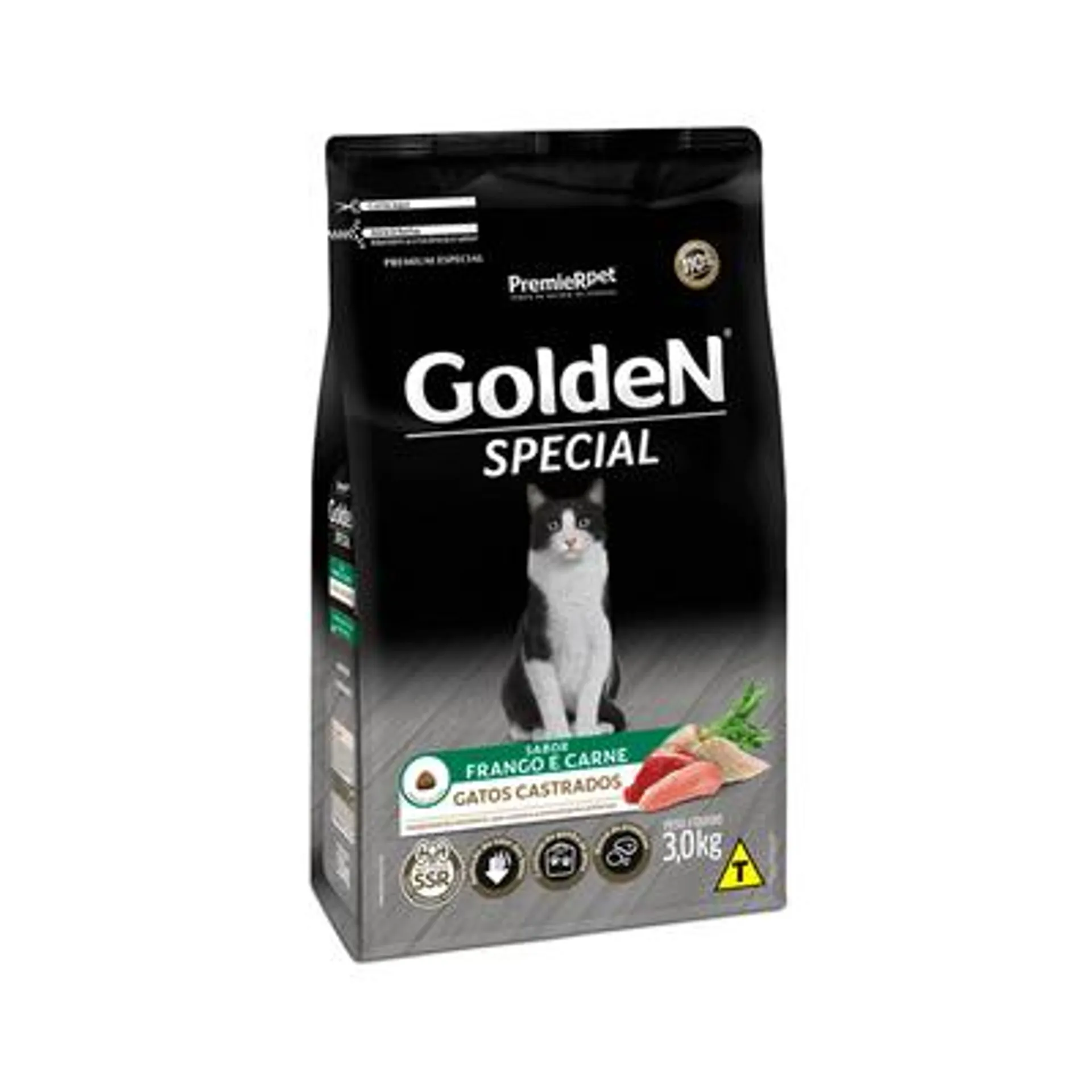 Ração Golden Special Gatos Adultos Castrados Frango e Carne 3 kg