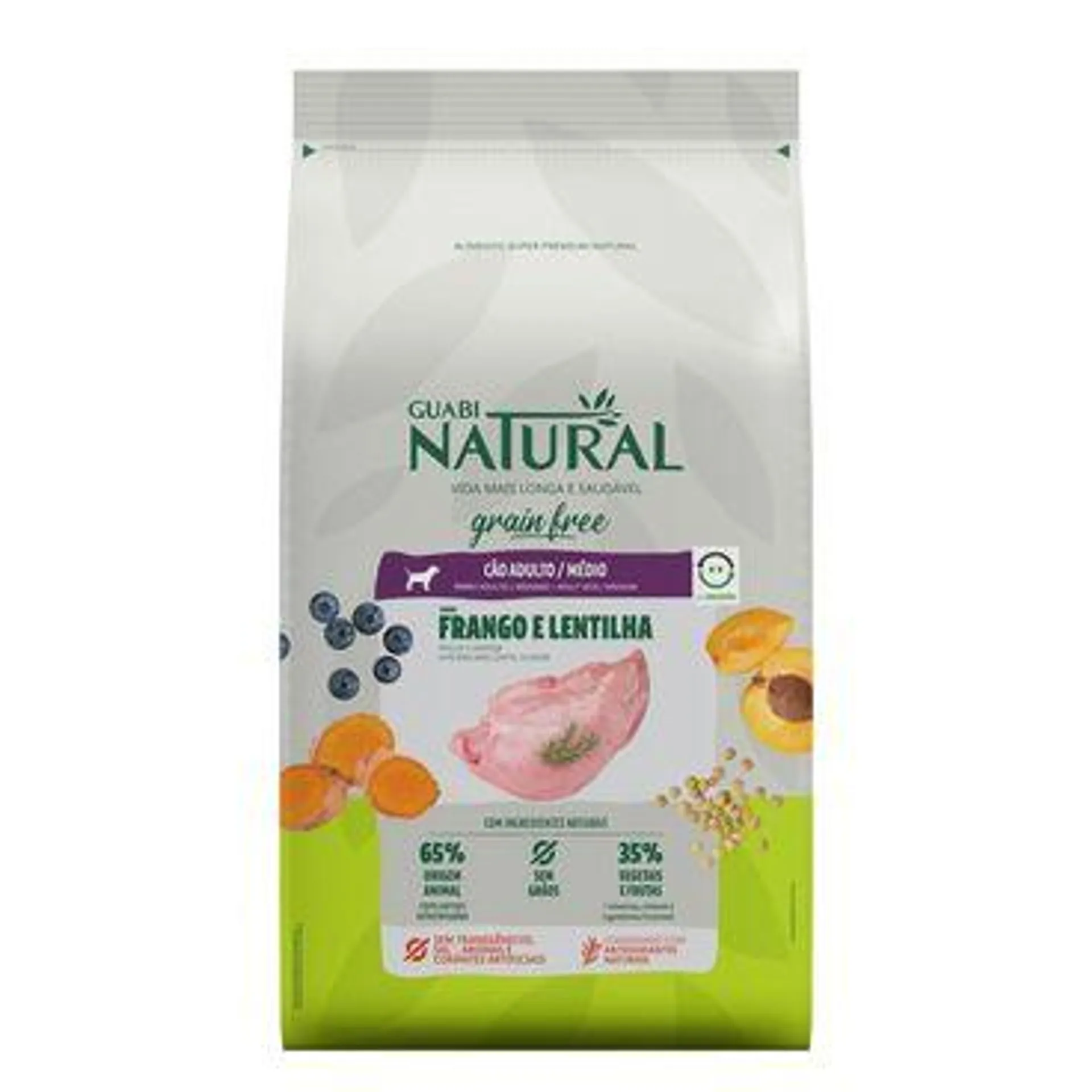 Ração Guabi Natural Grain Free Cães Adultos Raças Médias Frango e Lentilha 2,5 kg