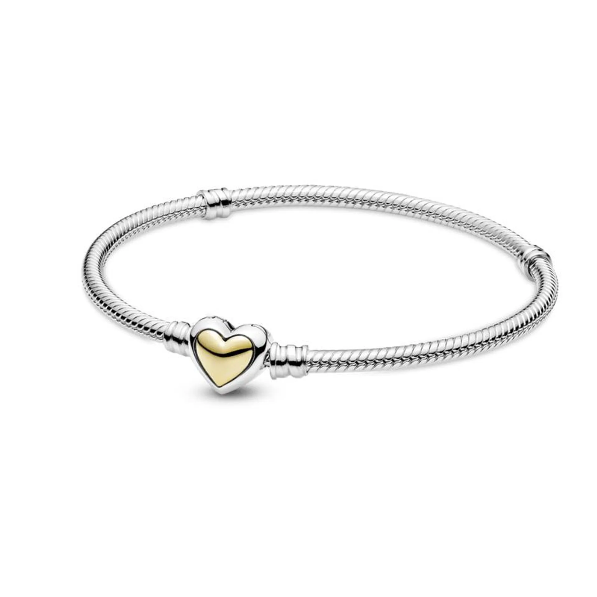Bracelete Com Corrente De Trama E Fecho De Coracao Em Ouro 14k