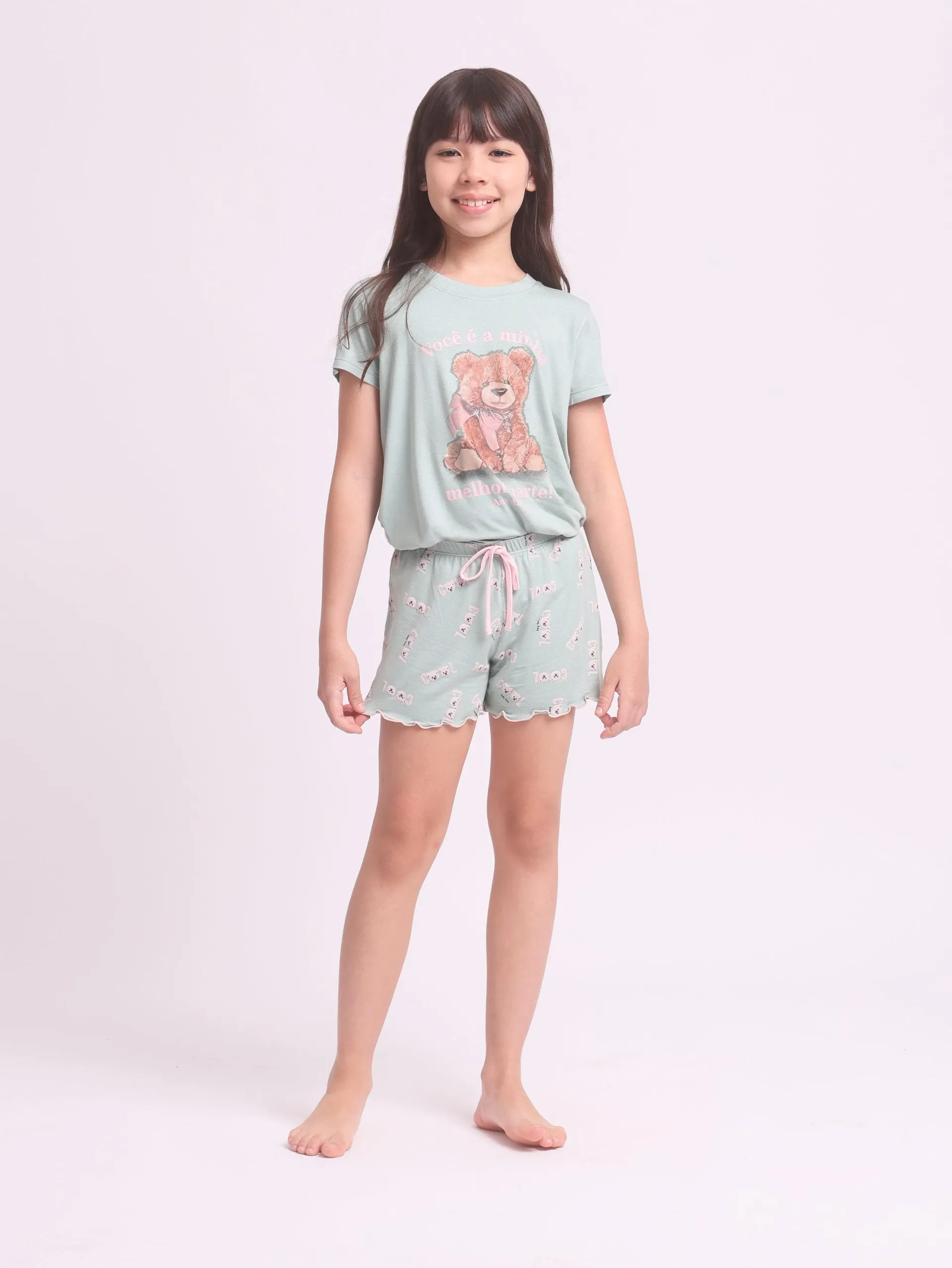 Short Doll Infantil Manga Curta Love Bear