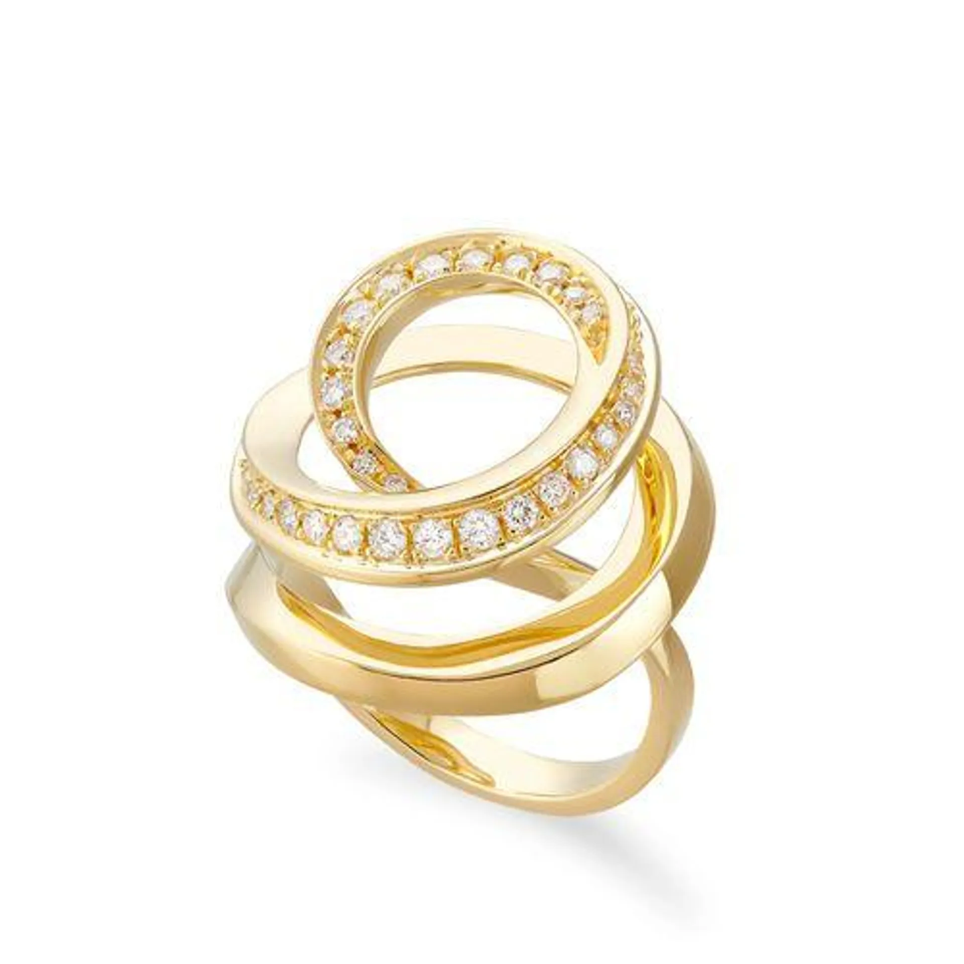 Anel de ouro amarelo 18K com diamantes - Espiral circular - Coleção Infinito Singular