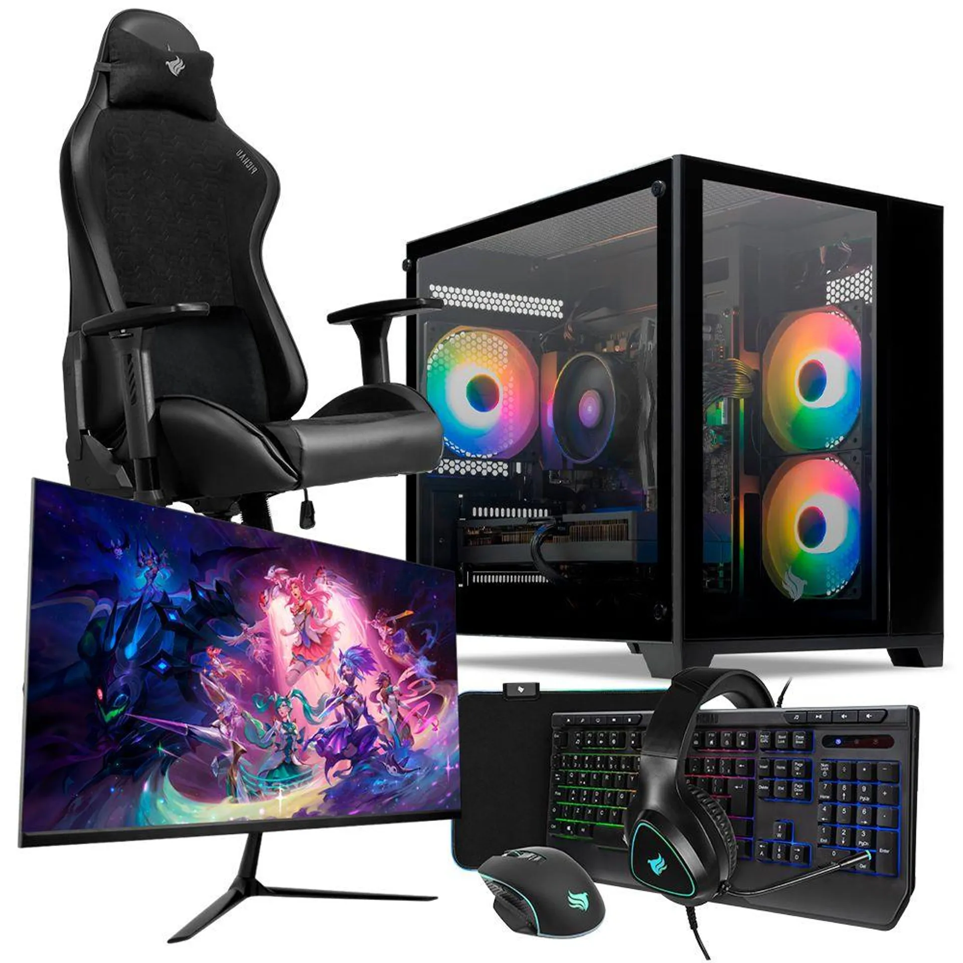 Computador Completo Pichau Gamer Juno III, Intel I5-12400F, GeForce RTX 4060 8GB, 16GB DDR4, SSD M.2 480GB + Monitor + Cadeira + Kit Periféricos