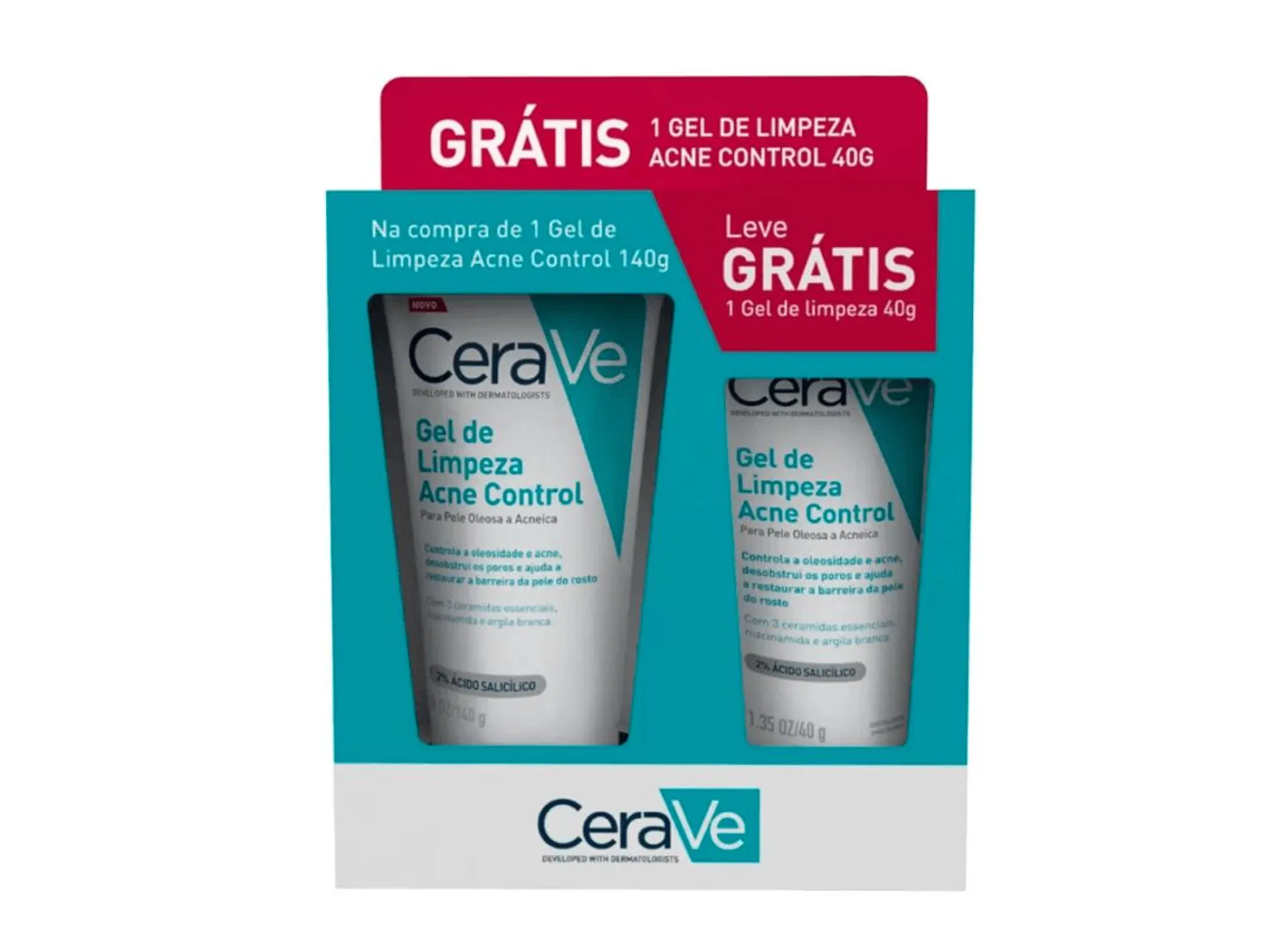 Kit Cerave Acne Control Gel de Limpeza 140g + Gel de Limpeza 40g