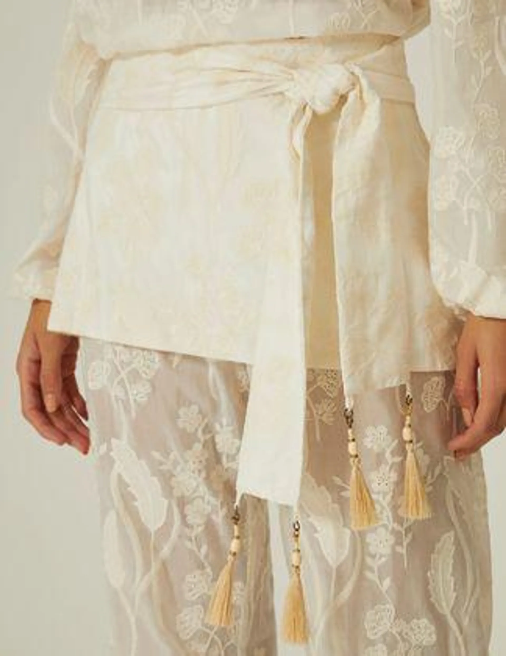 Calça Seda Pantalona Bordado