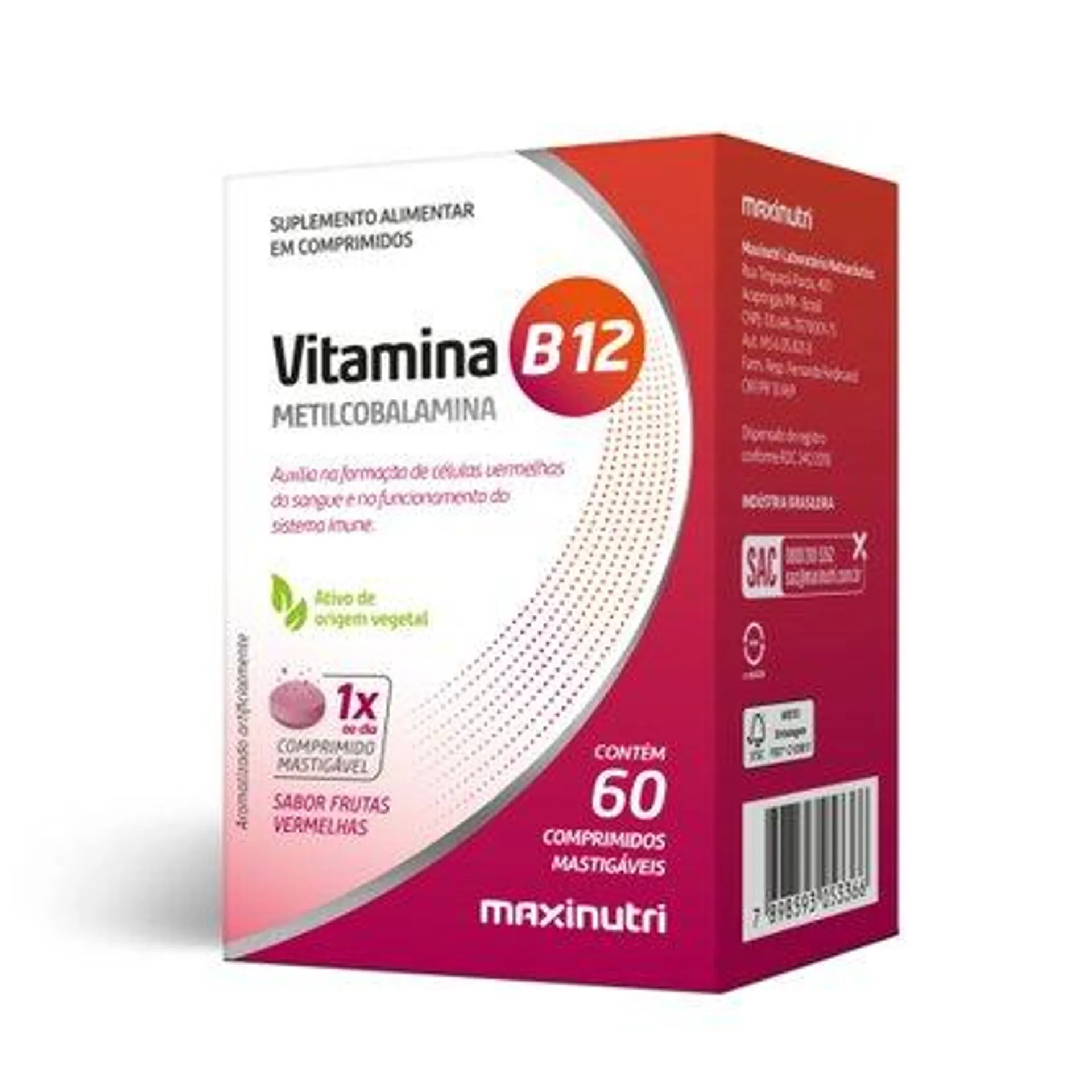 Vitamina B12 Maxinutri 60 Comprimidos Mastigáveis