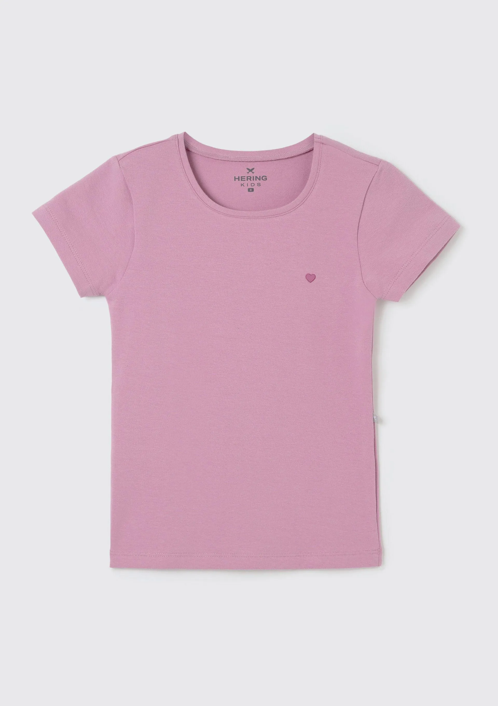 Blusa Básica Infantil Menina Manga Curta Slim Com Bordado Coração - Roxo