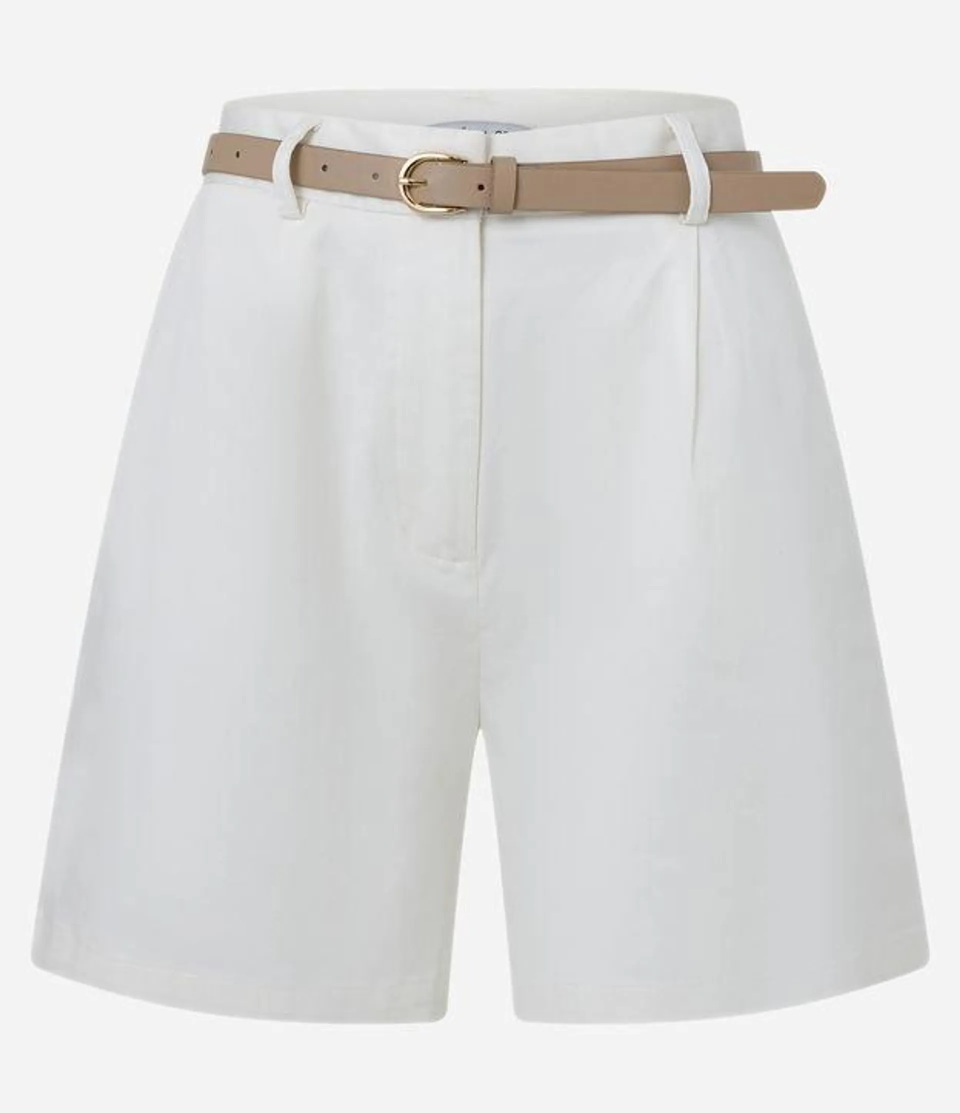 Short em Alfaiataria com cinto de PU e Fivela de Metal Branco