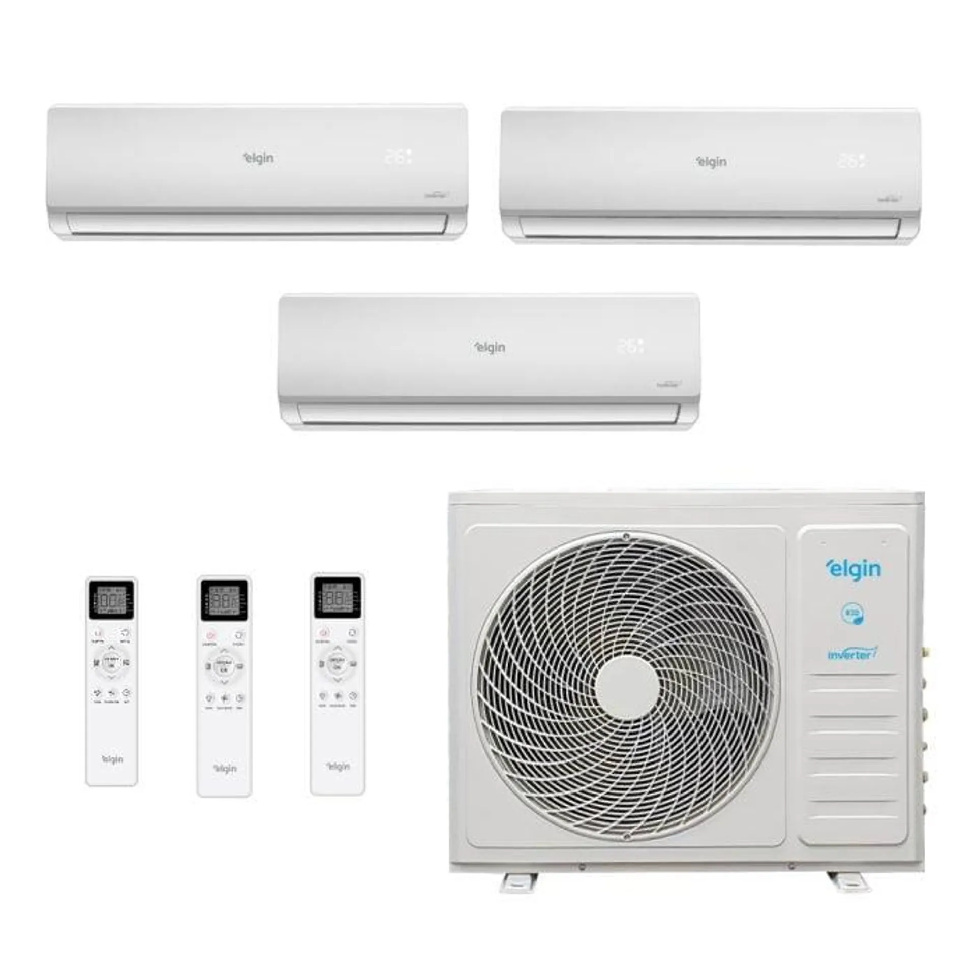 Ar Condicionado Tri Split Hi Wall Inverter Elgin Total Plus 27000 BTUs (12000+12000+12000) Quente/Frio MTQE27C2CB - 220V