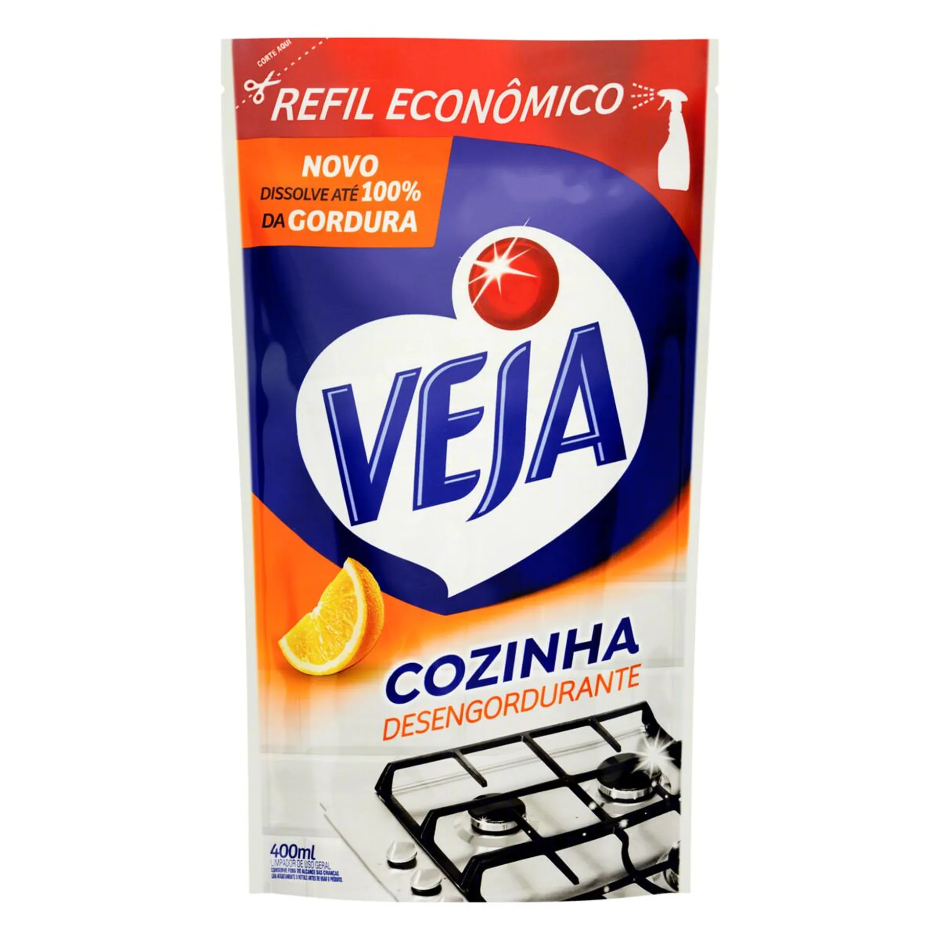 Limpador Desengordurante Veja Cozinha Laranja Sachê 400ml