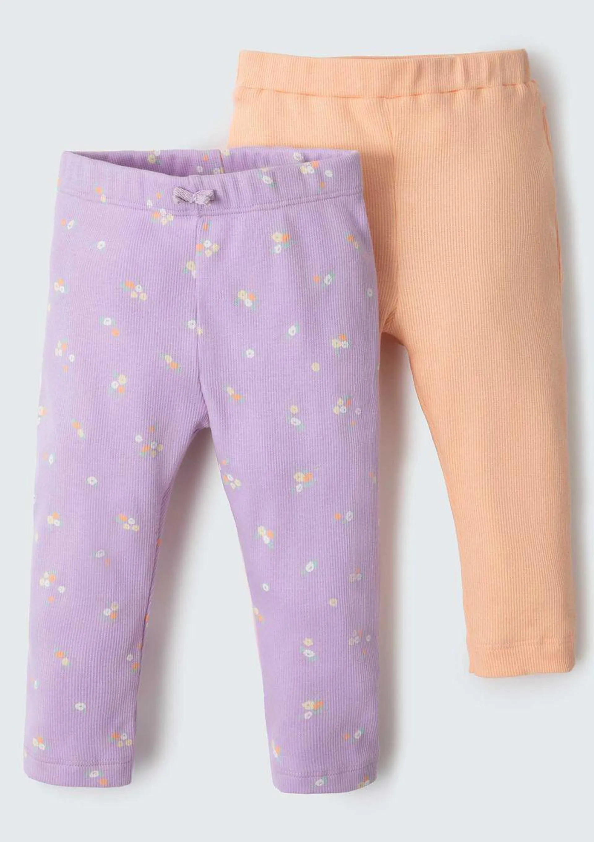 Kit Com 2 Legging Bebê Menina Em Ribana - Multicolorido