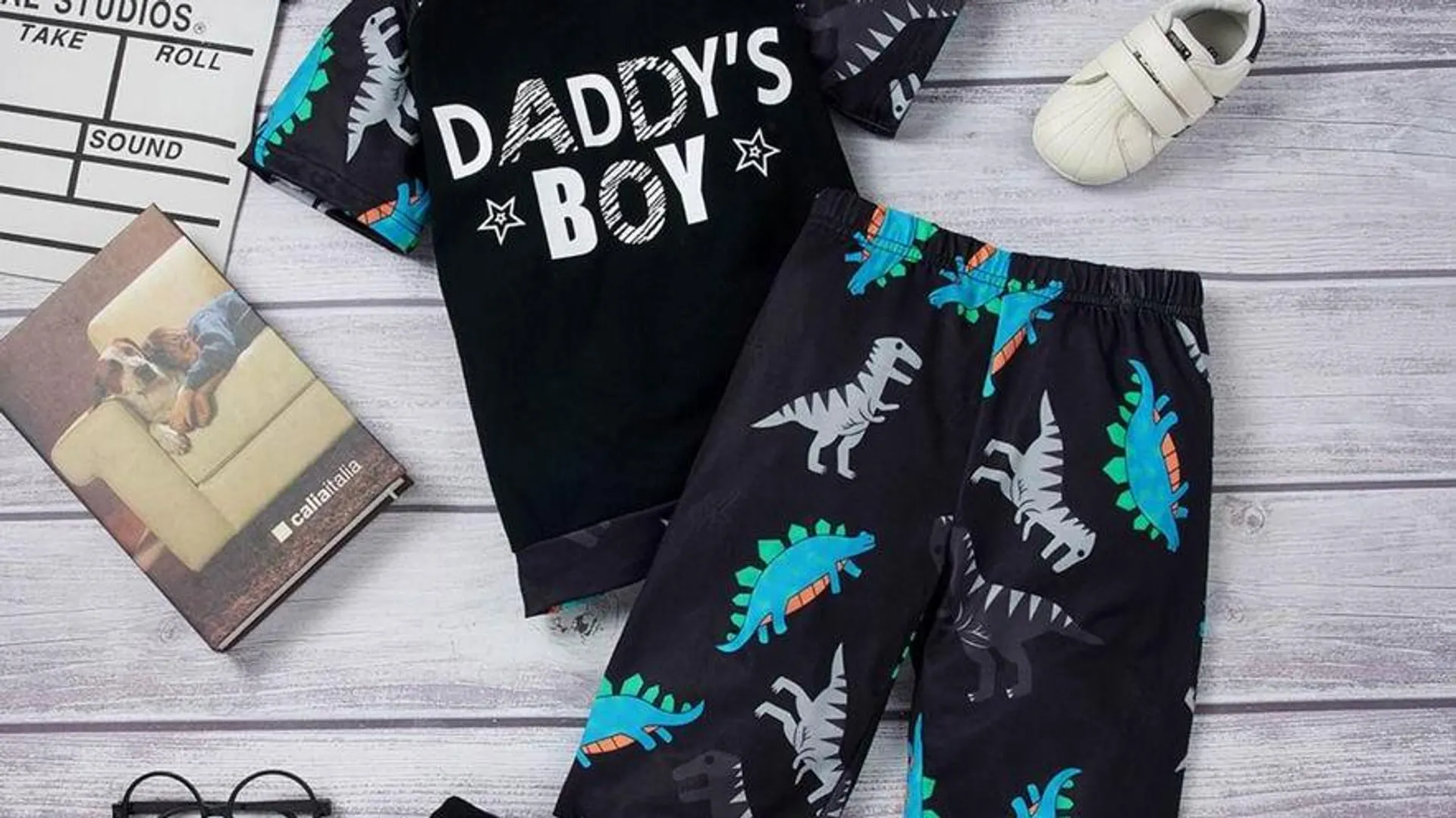 Kids Boy Hooded & Dinosaur Print pants suits 2pcs