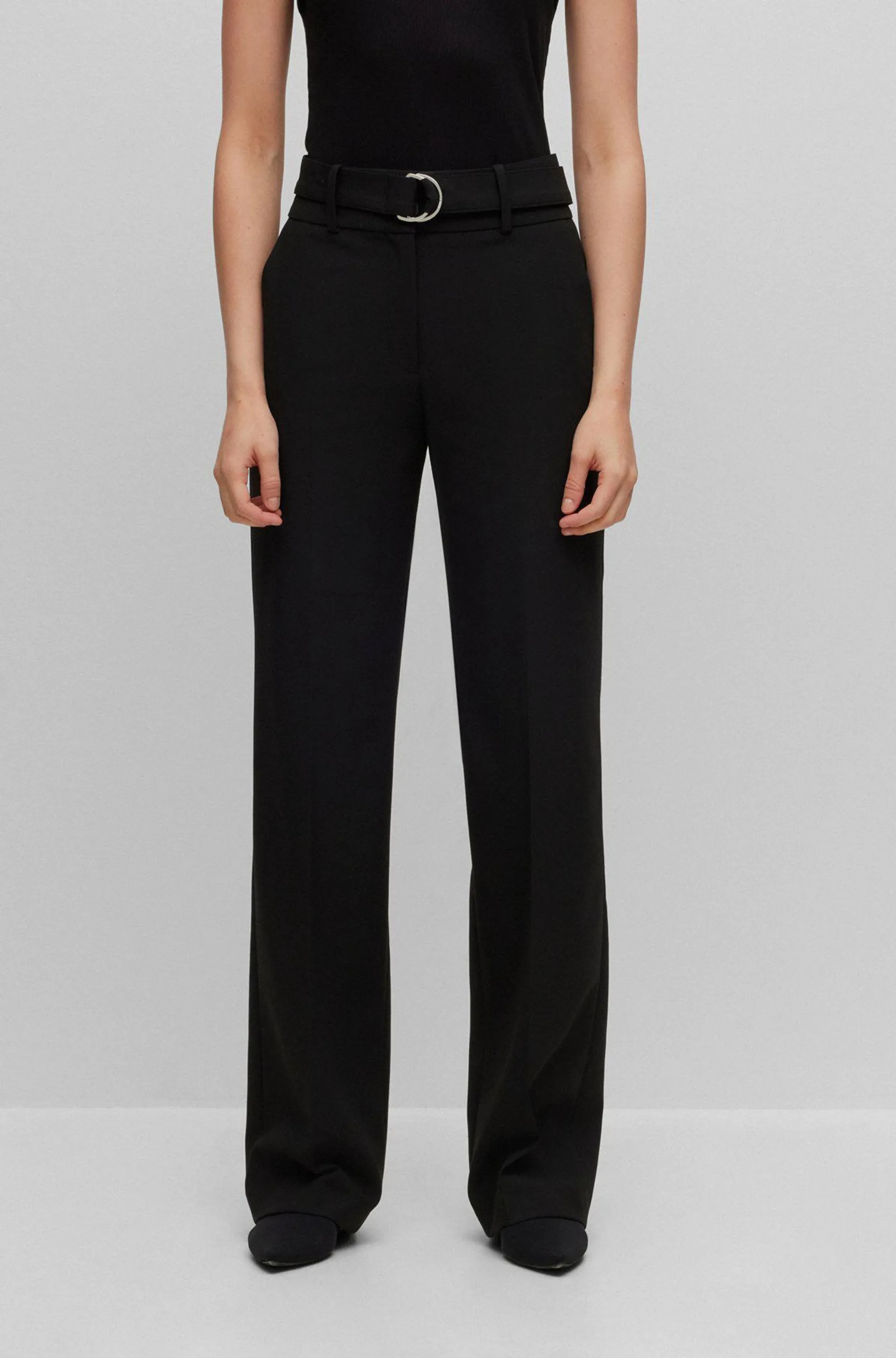 Regular-fit trousers with adjustable D-ring belt