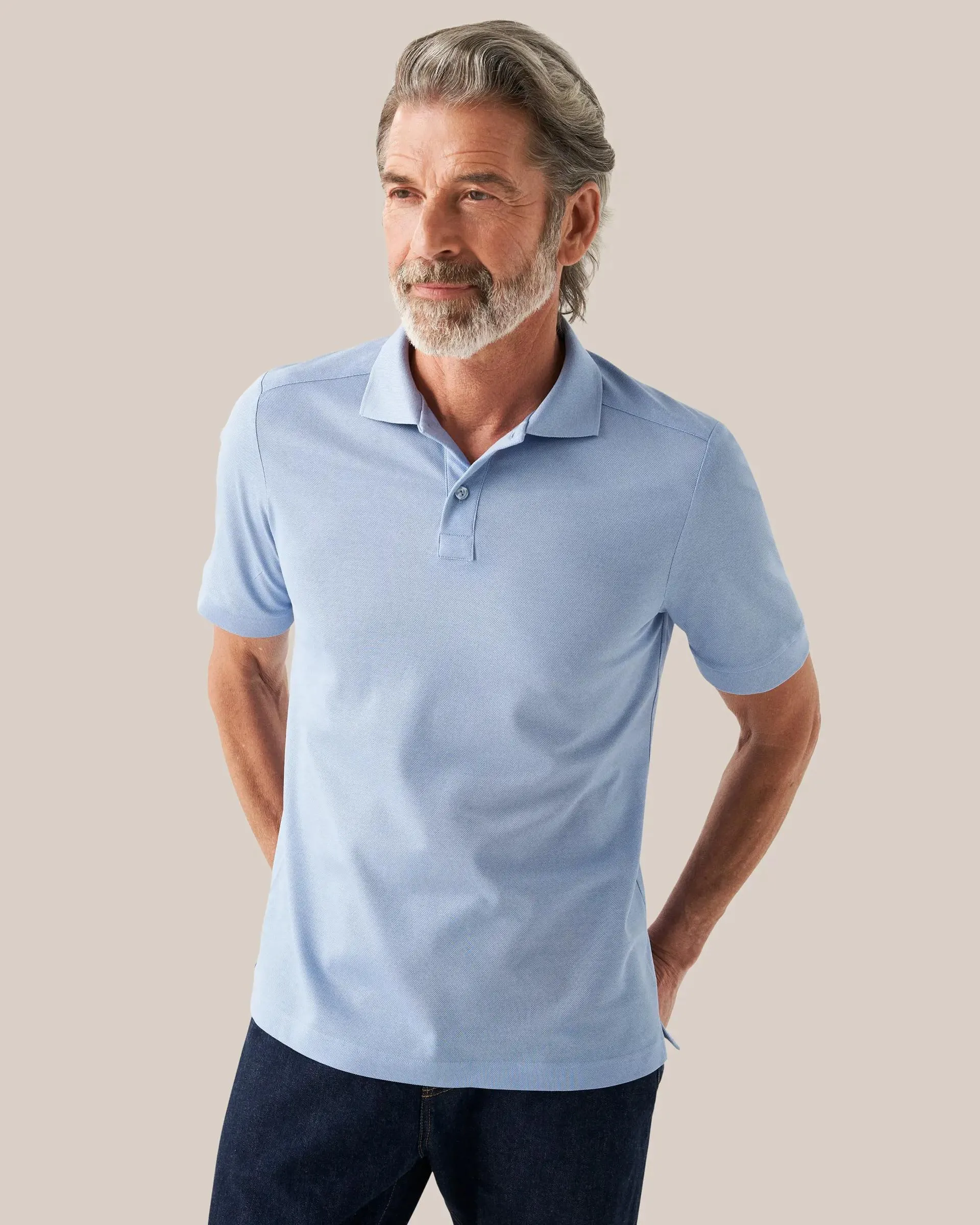 Light Blue Filo di Scozia Piqué Polo Shirt - Short Sleeve