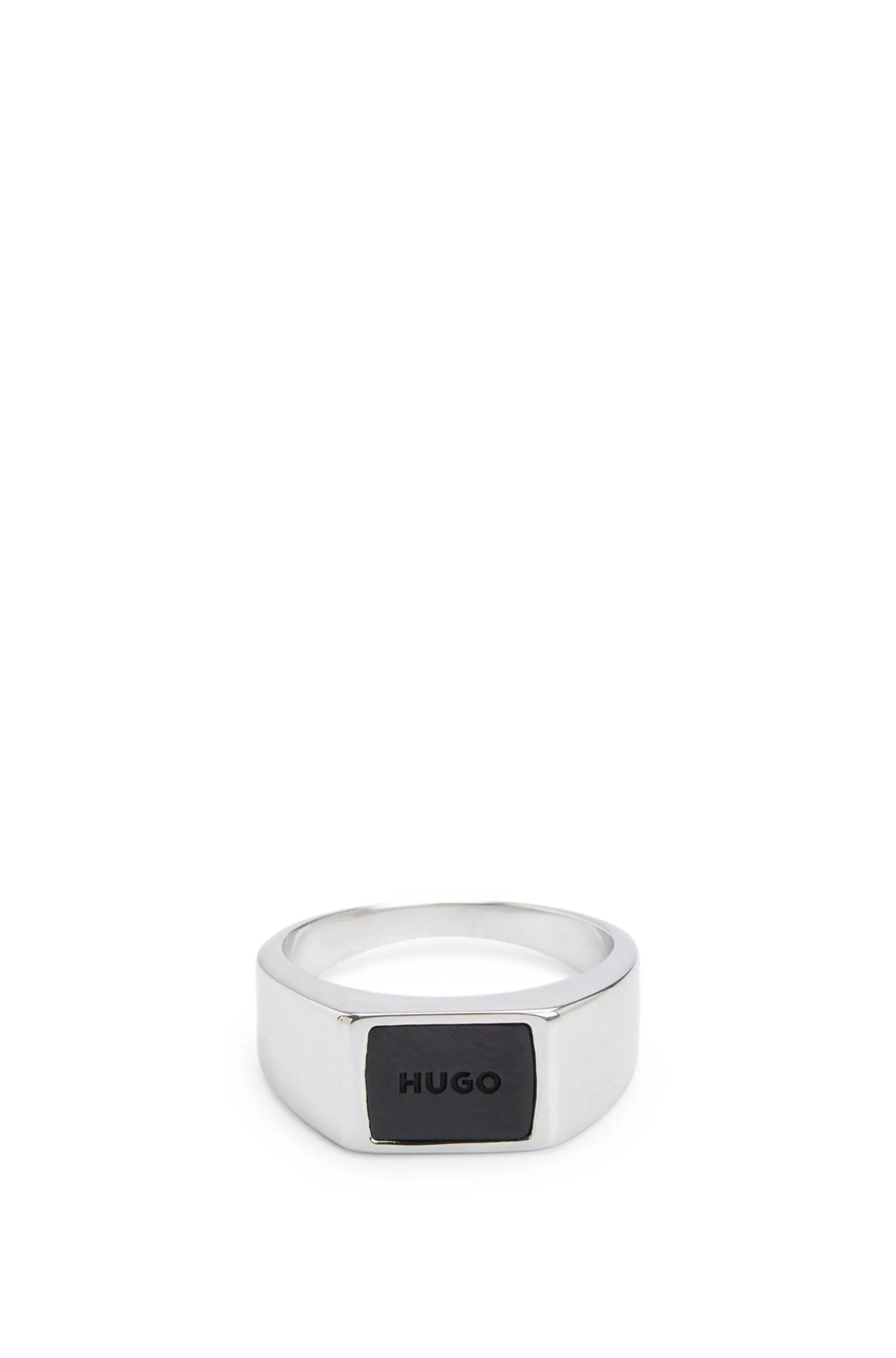 Stainless-steel ring with branded enamel insert