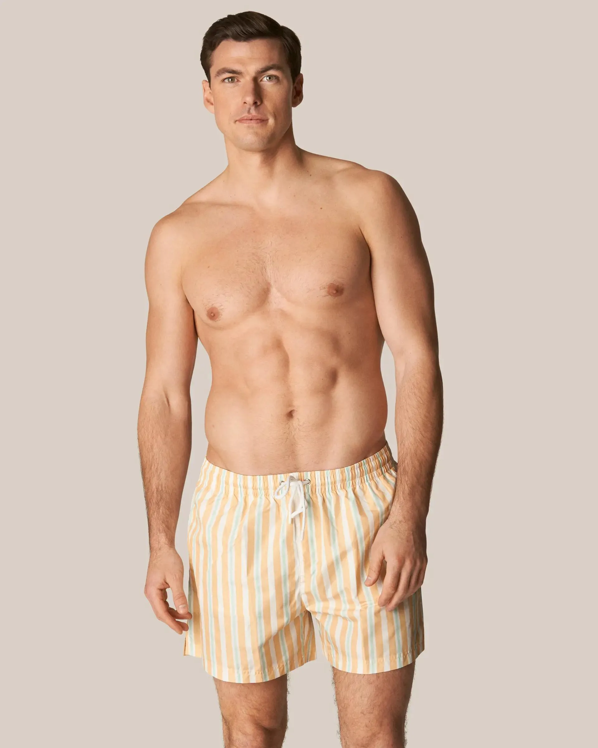 Yellow Retro Striped Swim Shorts