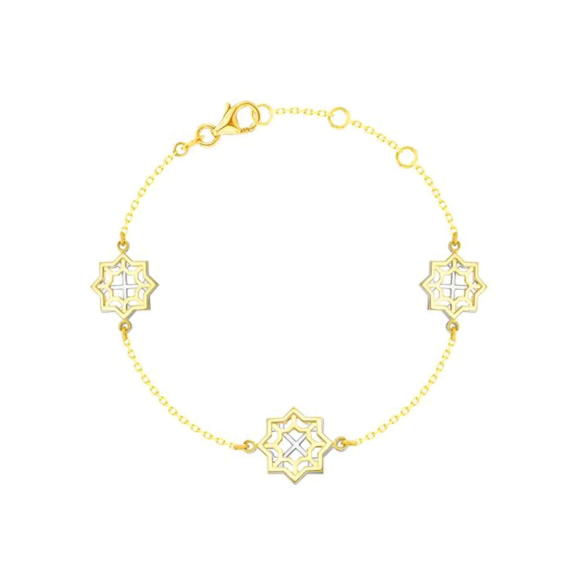 Al Qasr Star Three Charms (Octangonly Shaped) Tin-Cup-Bracelet In 18K Yellow And White Gold