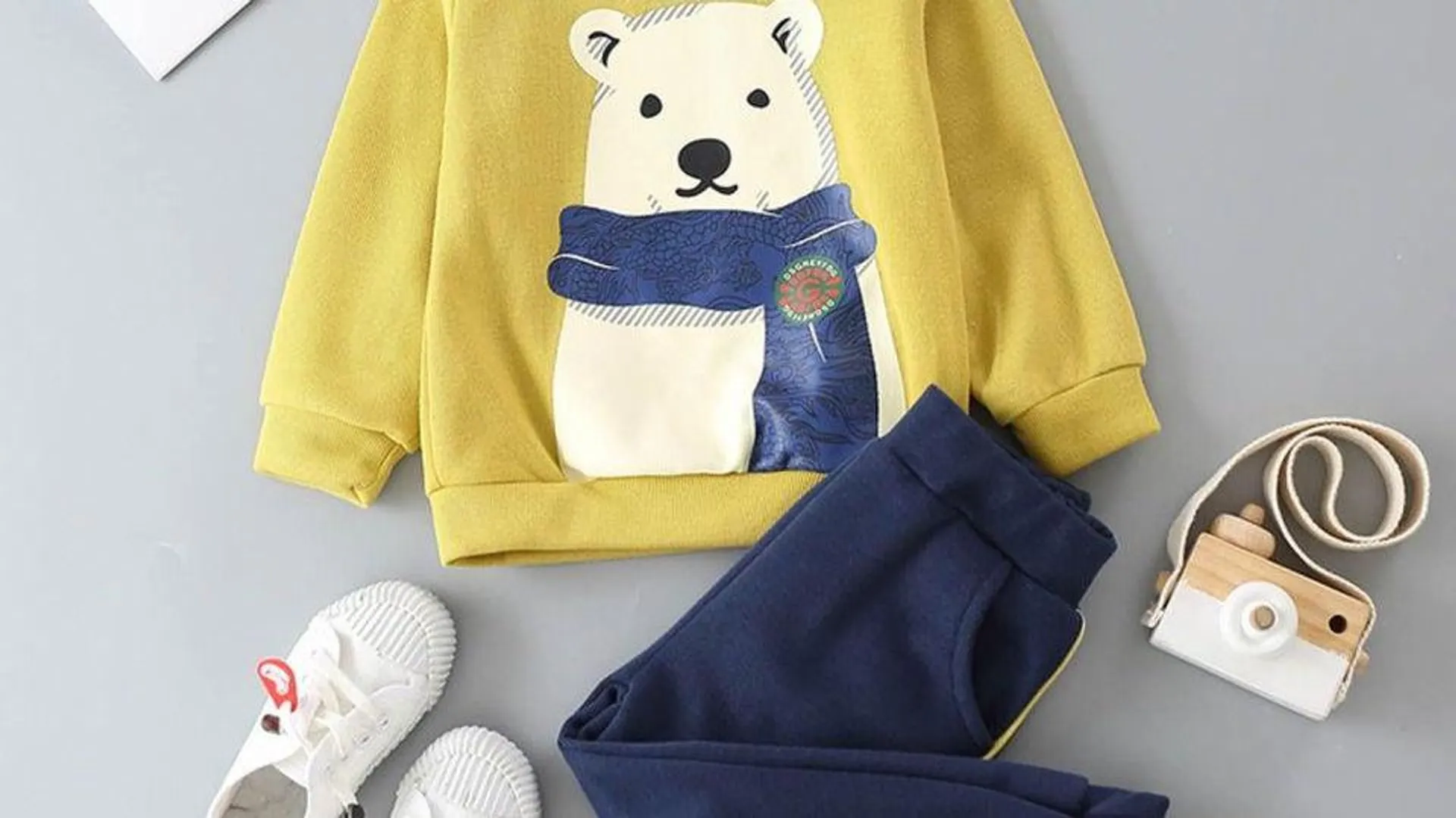 2pcs Toddler Boy Cotton Bear print Pullover and Pants set