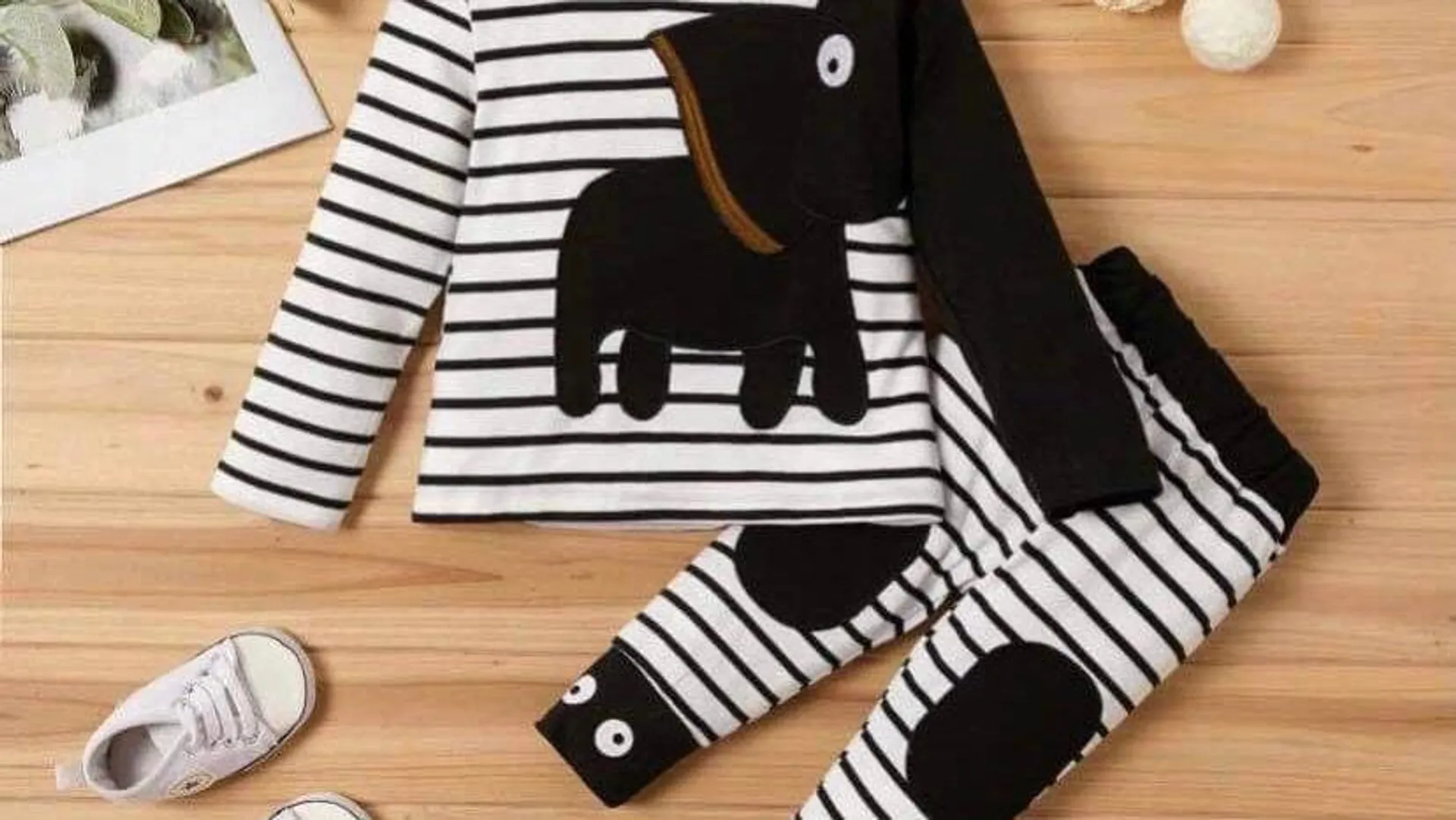 Toddler Elephant Appliqué Striped Top & Pants Set