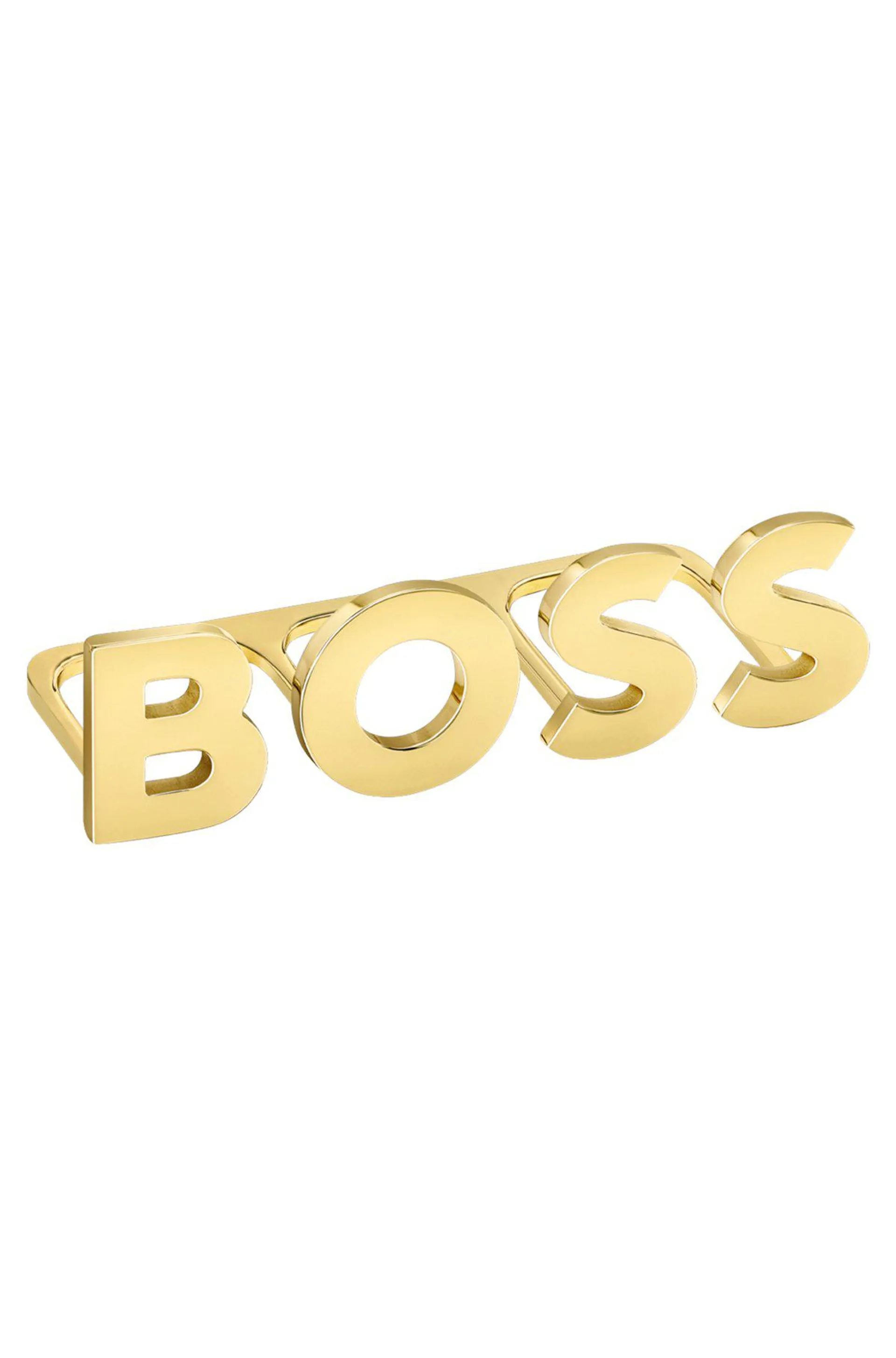 Light-golden-plated knuckle ring with logo letters