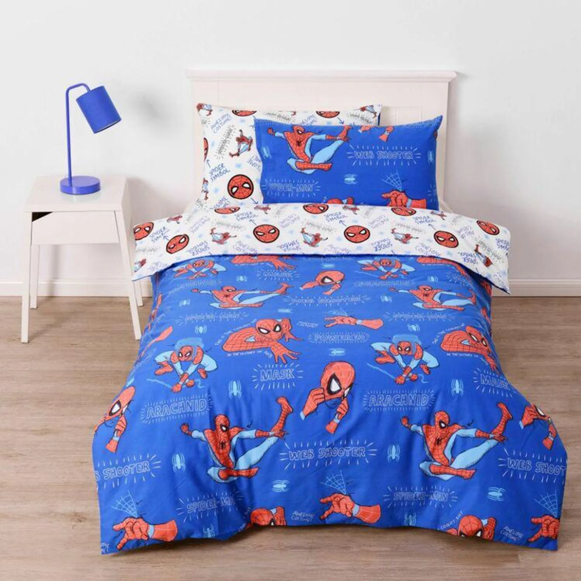 Spiderman Quilt Cover Set Blue & White