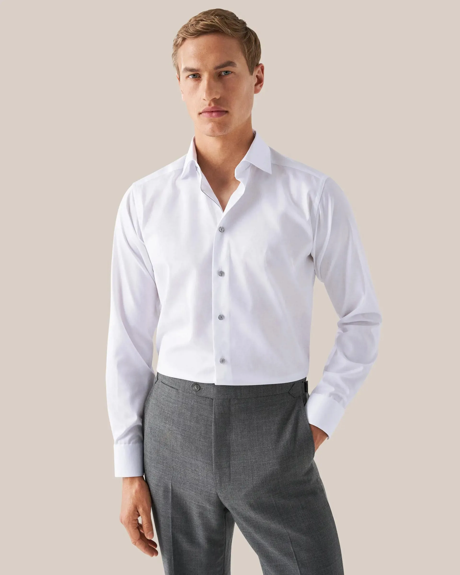 White Signature Twill Shirt – Grey Details