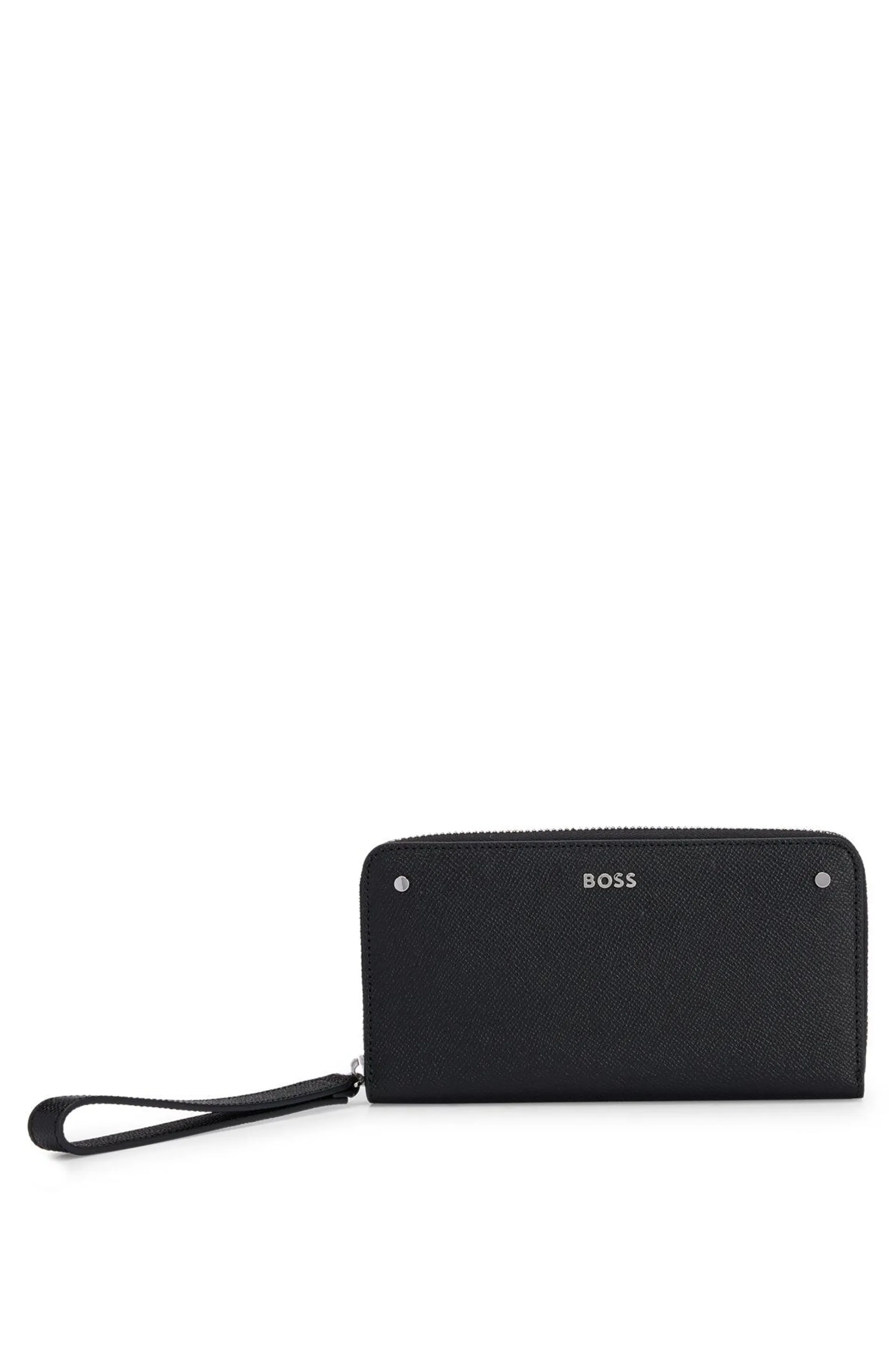 Grained-leather ziparound wallet with wristlet