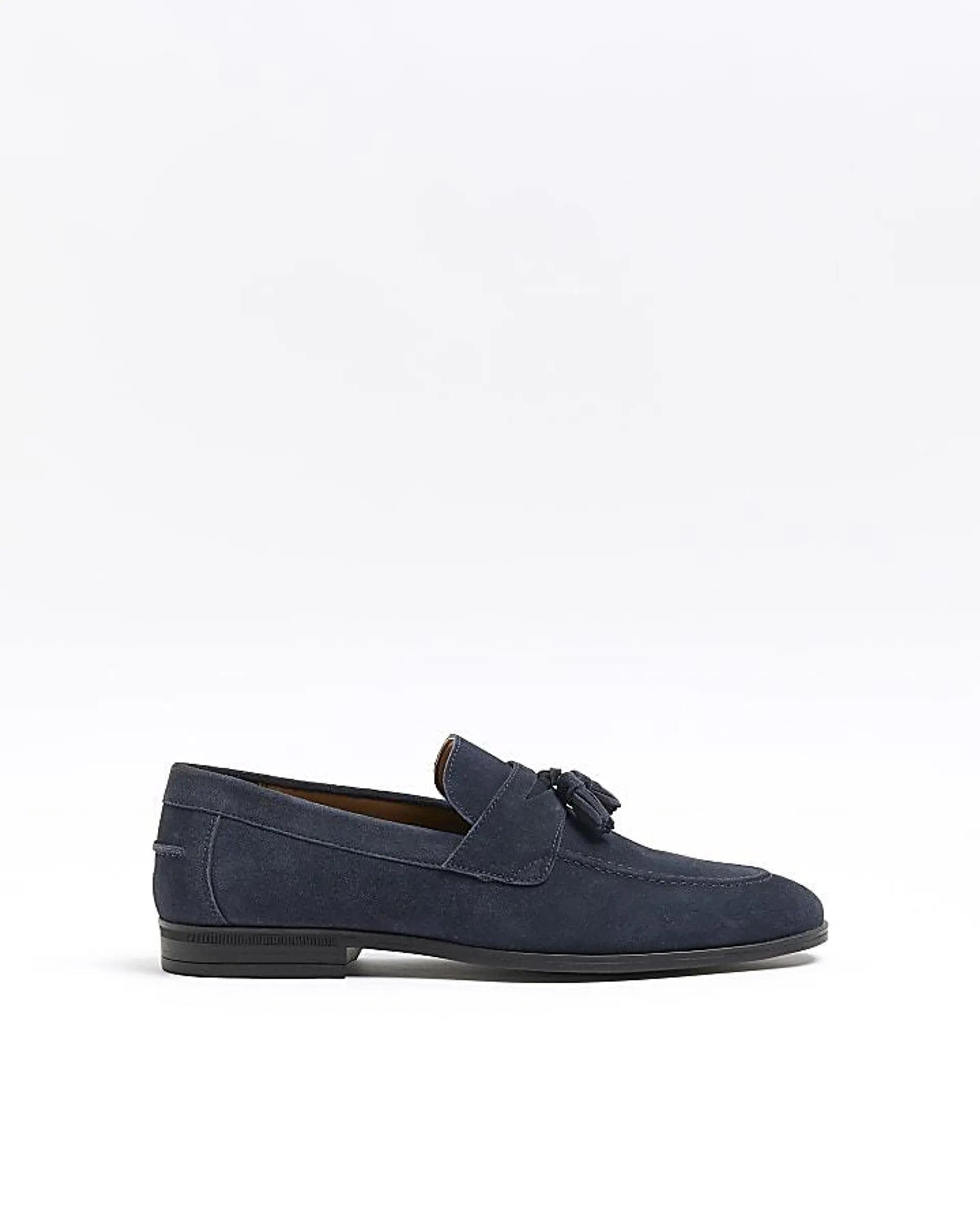 Navy suede tassel detail loafers