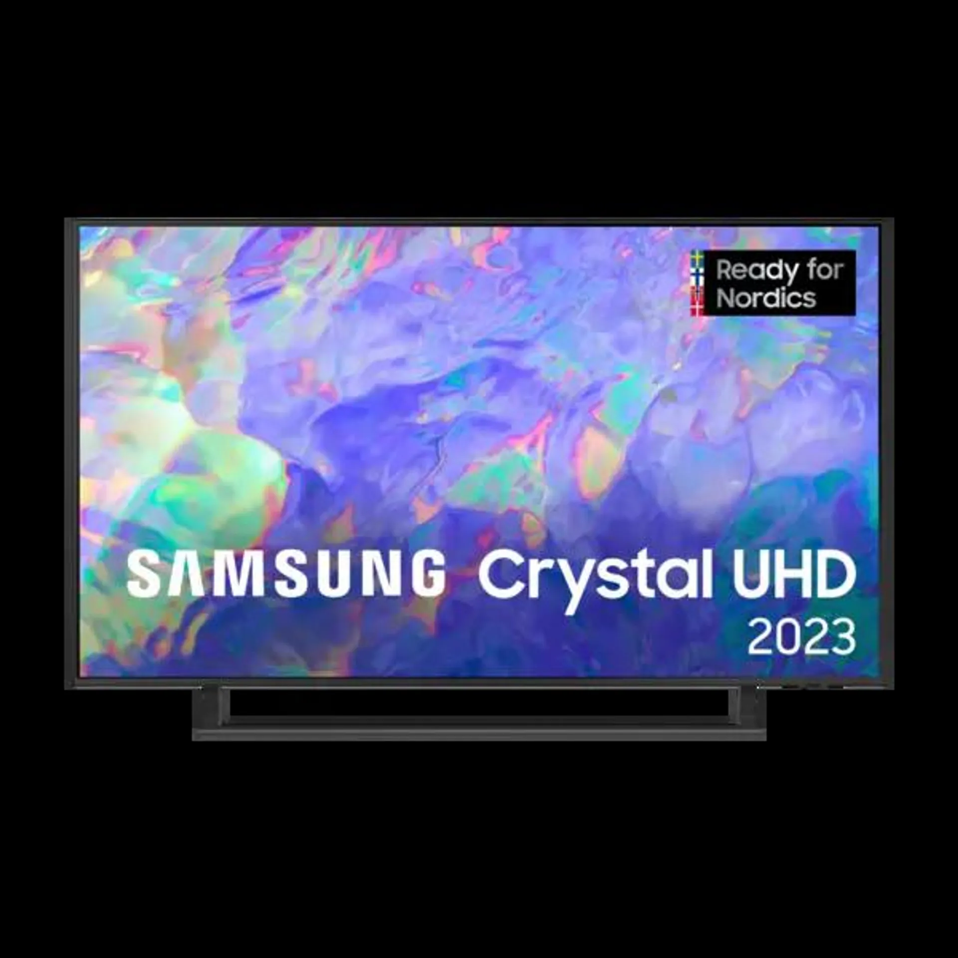 Ultratynn 4K UHD TV med et smalt sentralstativ