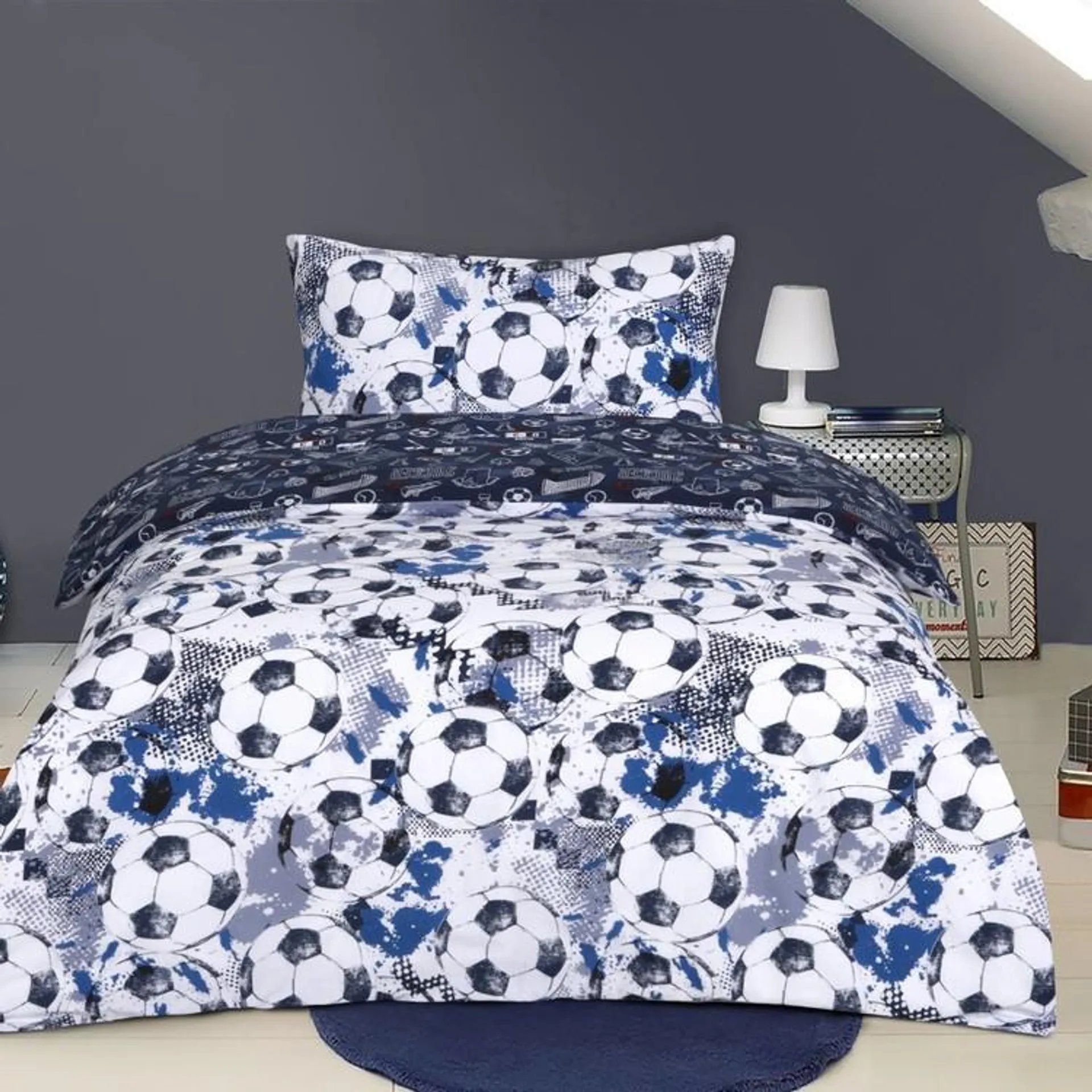 Kids House Soccer Quilt Cover Set Blue