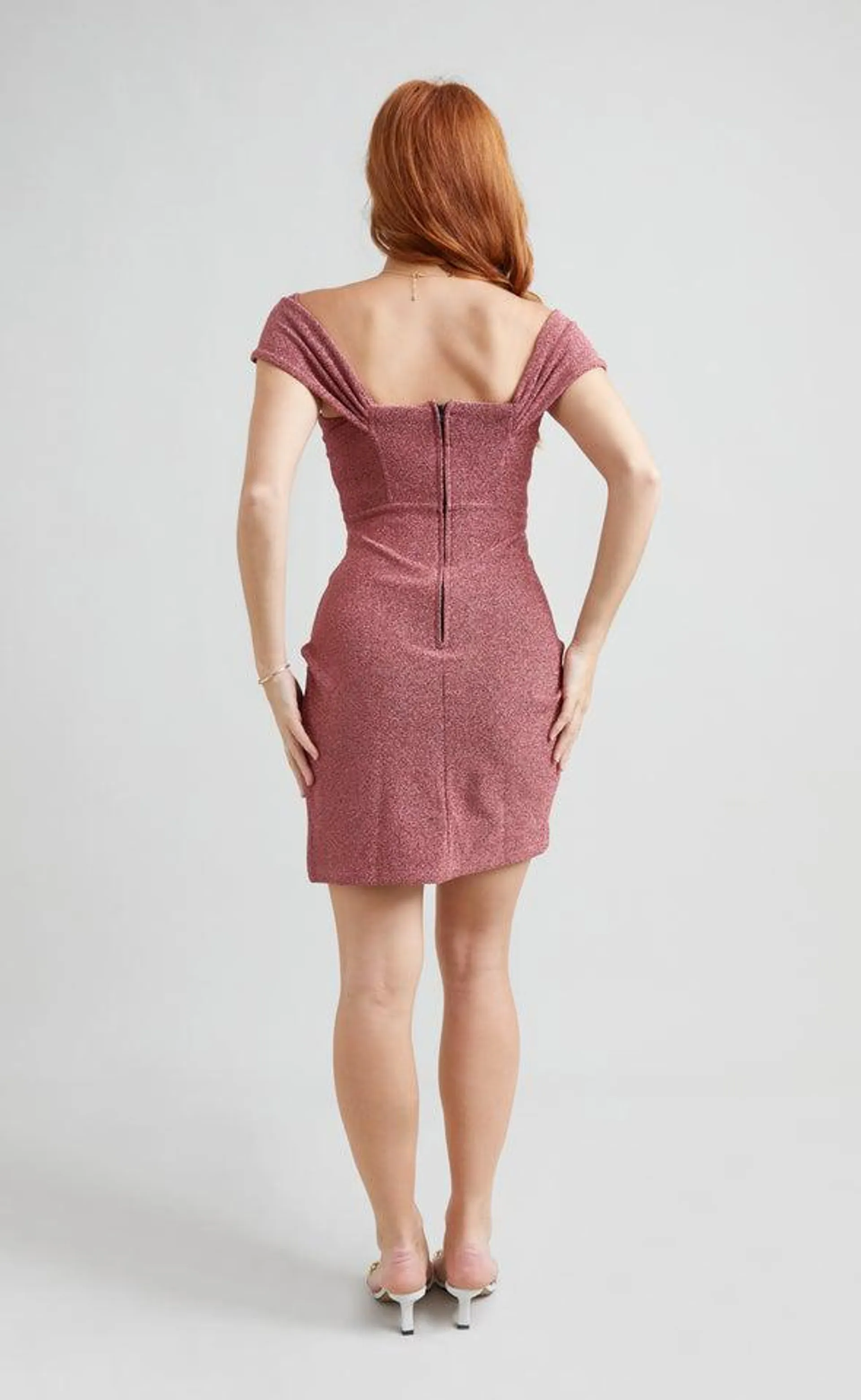 Glitter Knit Pleated Corset Dress