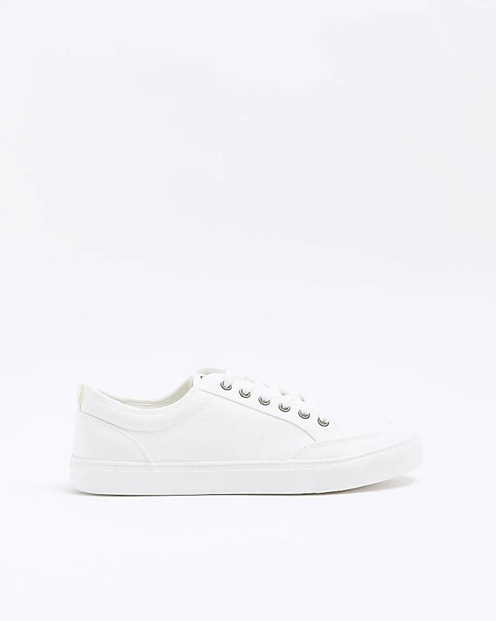 White canvas lace up trainers