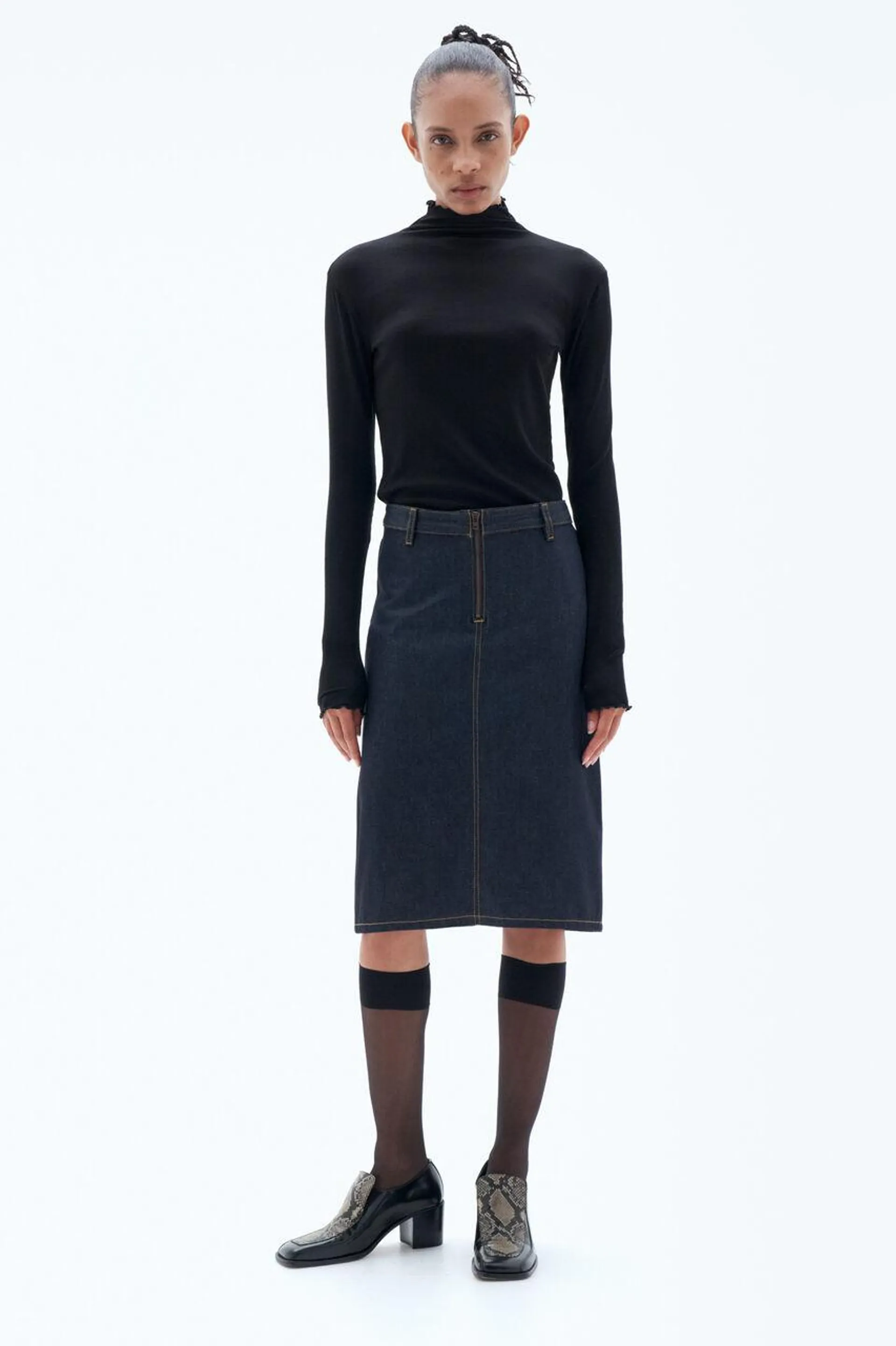 Denim Midi Zip Skirt Midnight Blue