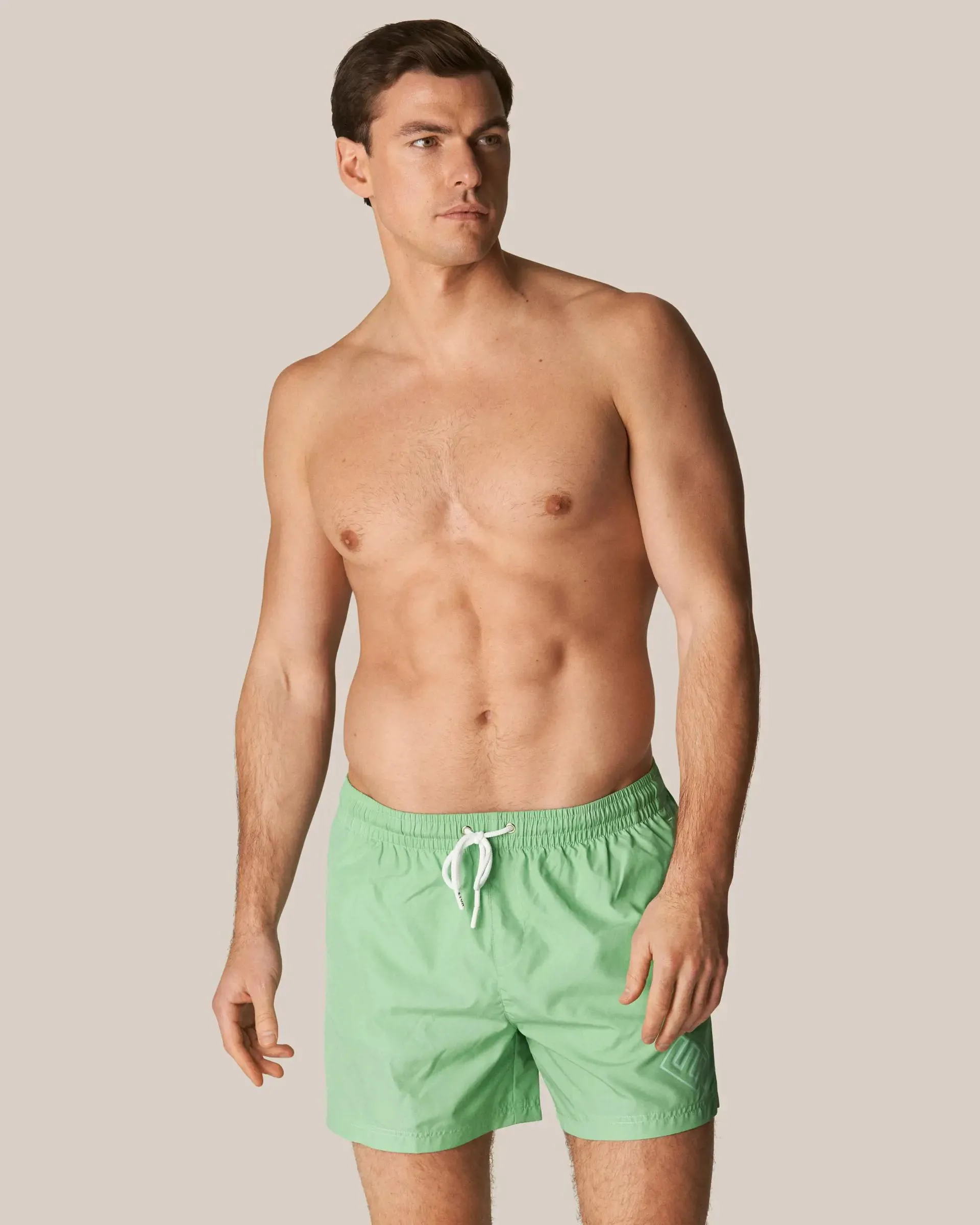 Green Swim Shorts - Double-E Logo Print Detail
