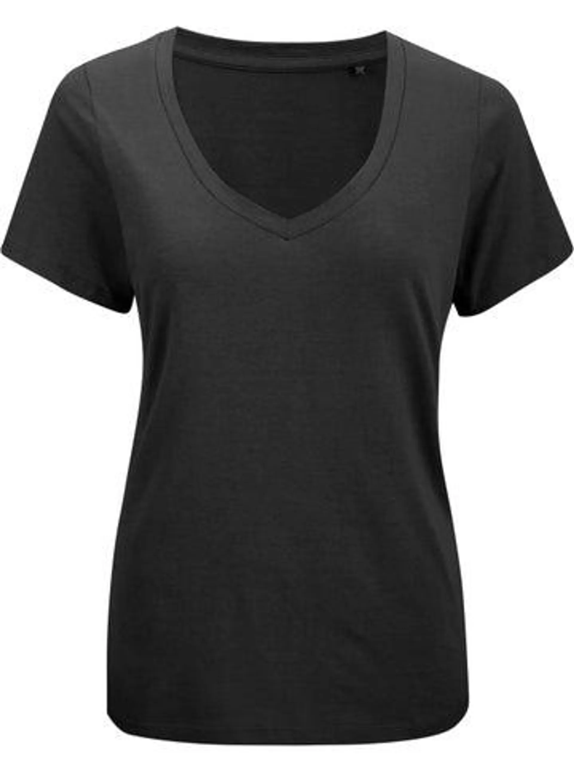 Womens' V-neck Cotton T-shirt in Black