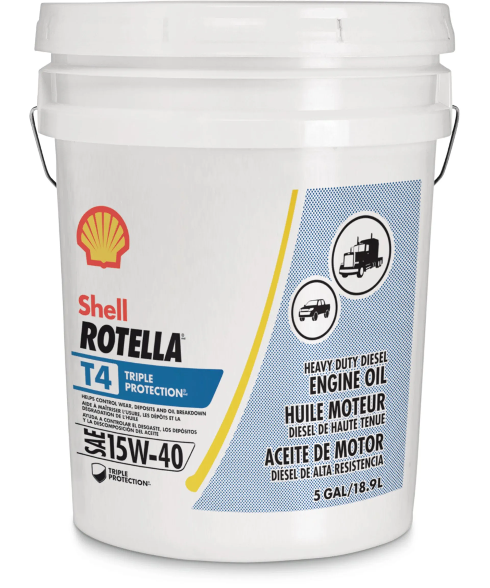 Huile à moteur diesel classique service intense Shell Rotella T4 Triple Protection, 15W-40, 18,9 L