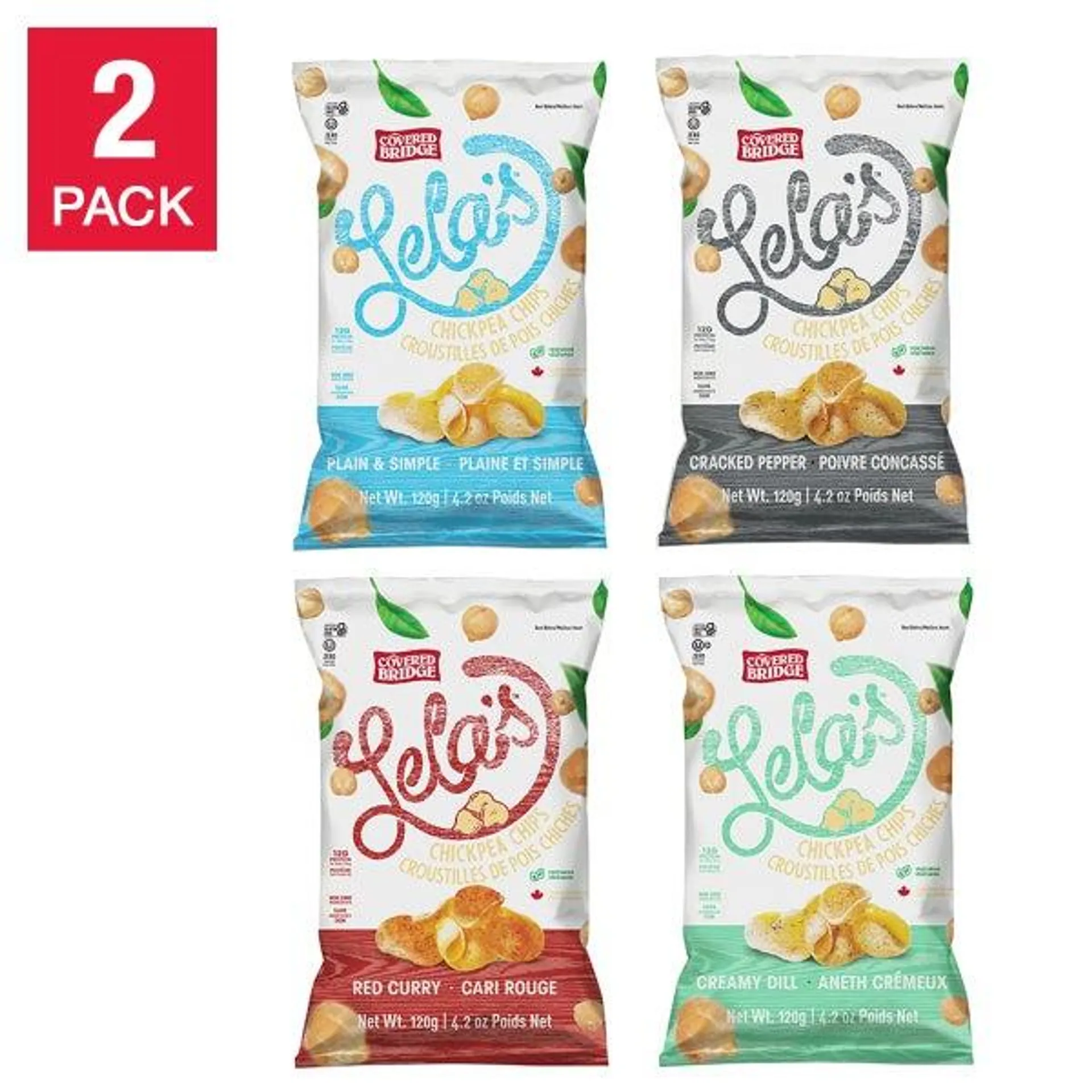 Covered Bridge - Lela's Chickpea Chips, Mixed Pack, 8 × 120 g