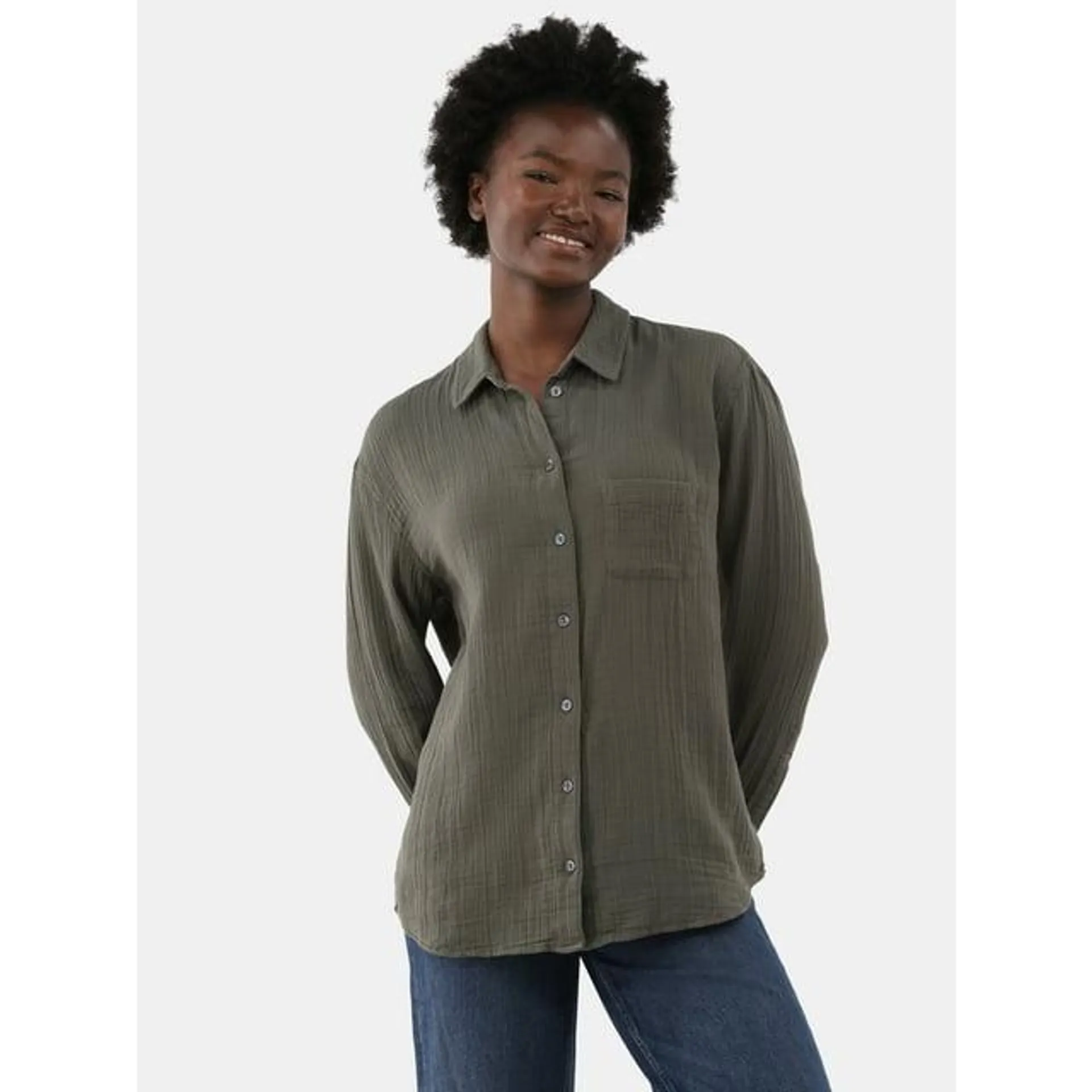 Time and Tru Women's and Women’s Plus Double Cloth Shirt, Sizes S-4X